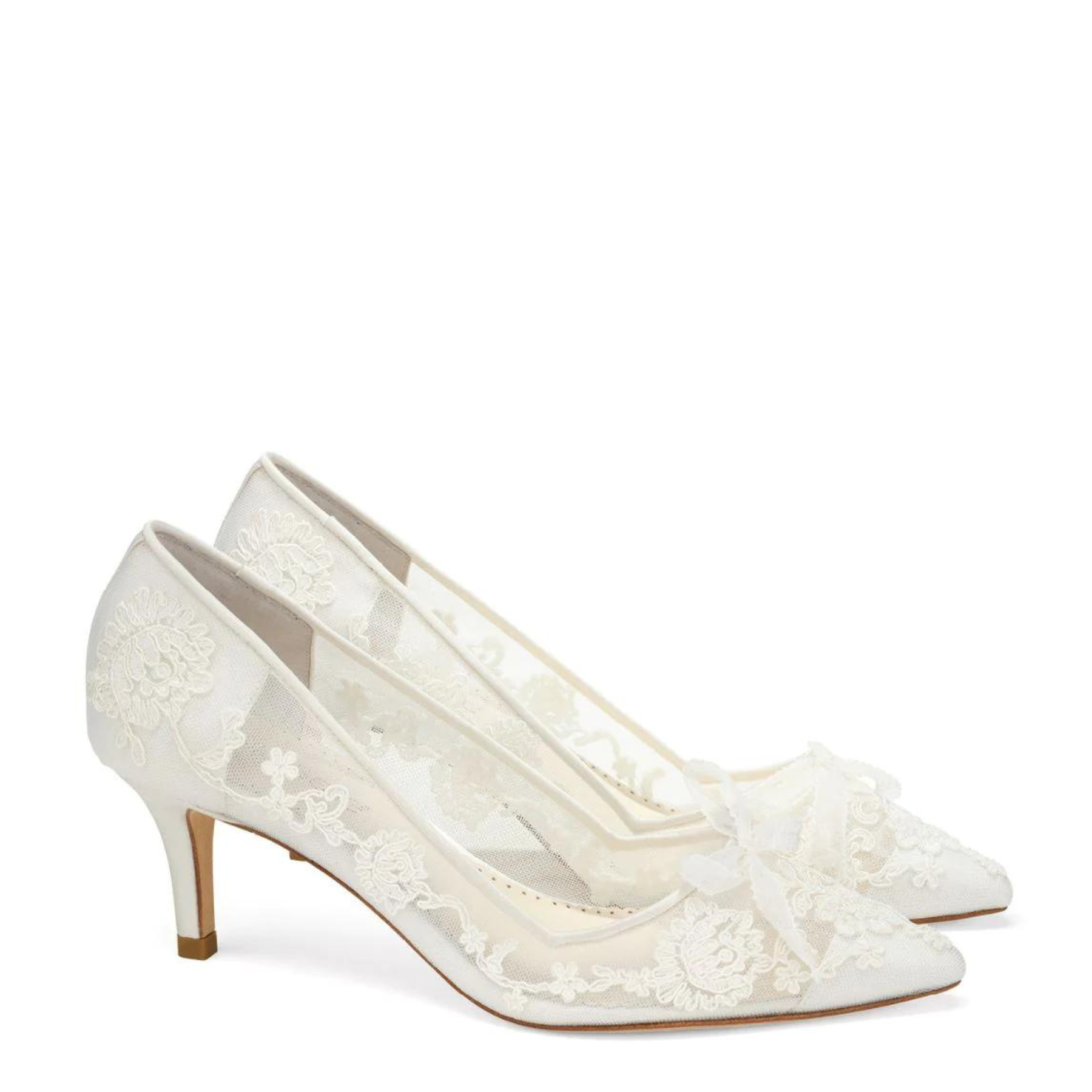 Monica - Lace Embroidered Ivory Bridal Kitten Heels