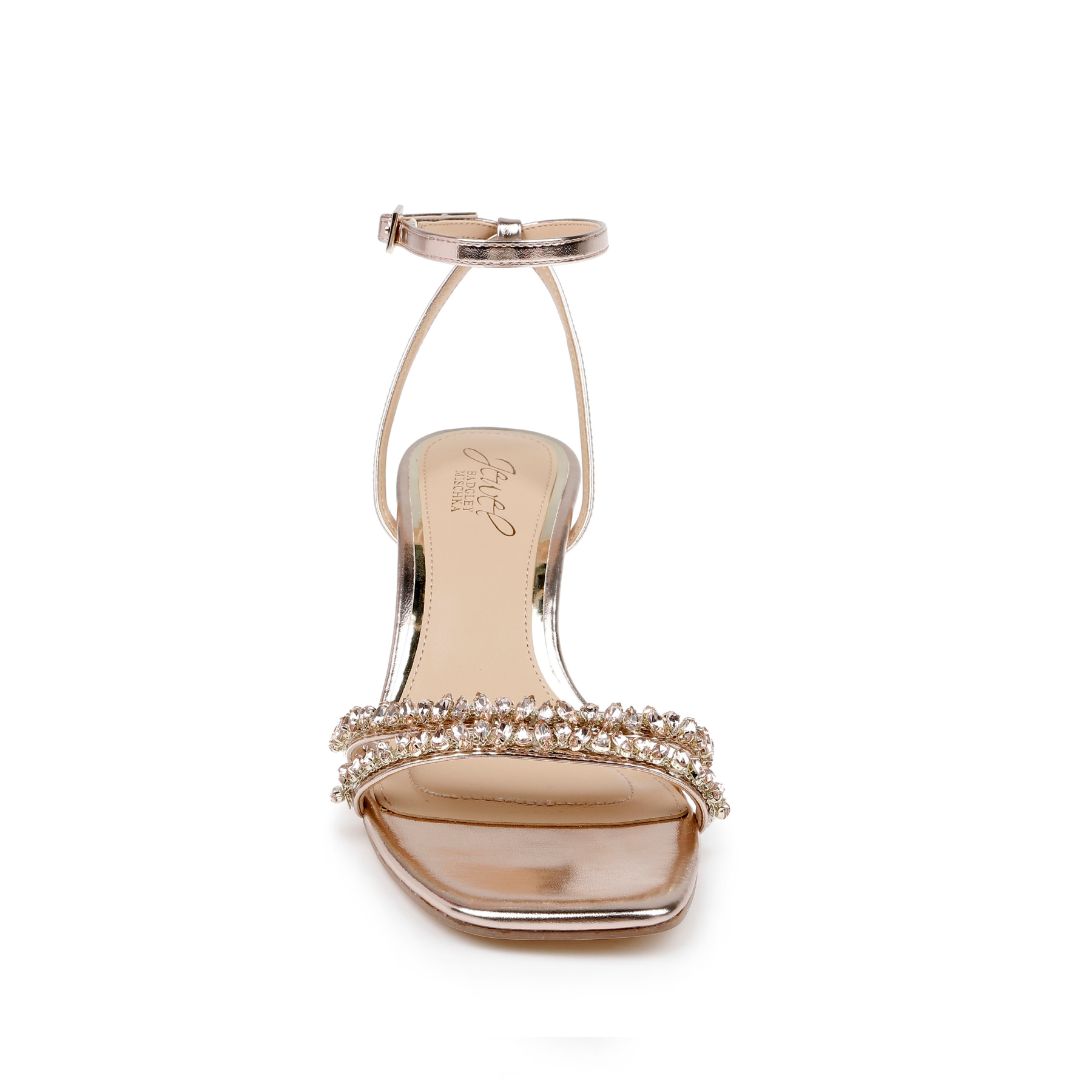 Nayla - Crystal Strap Kitten Heels - Rose Gold Metallic