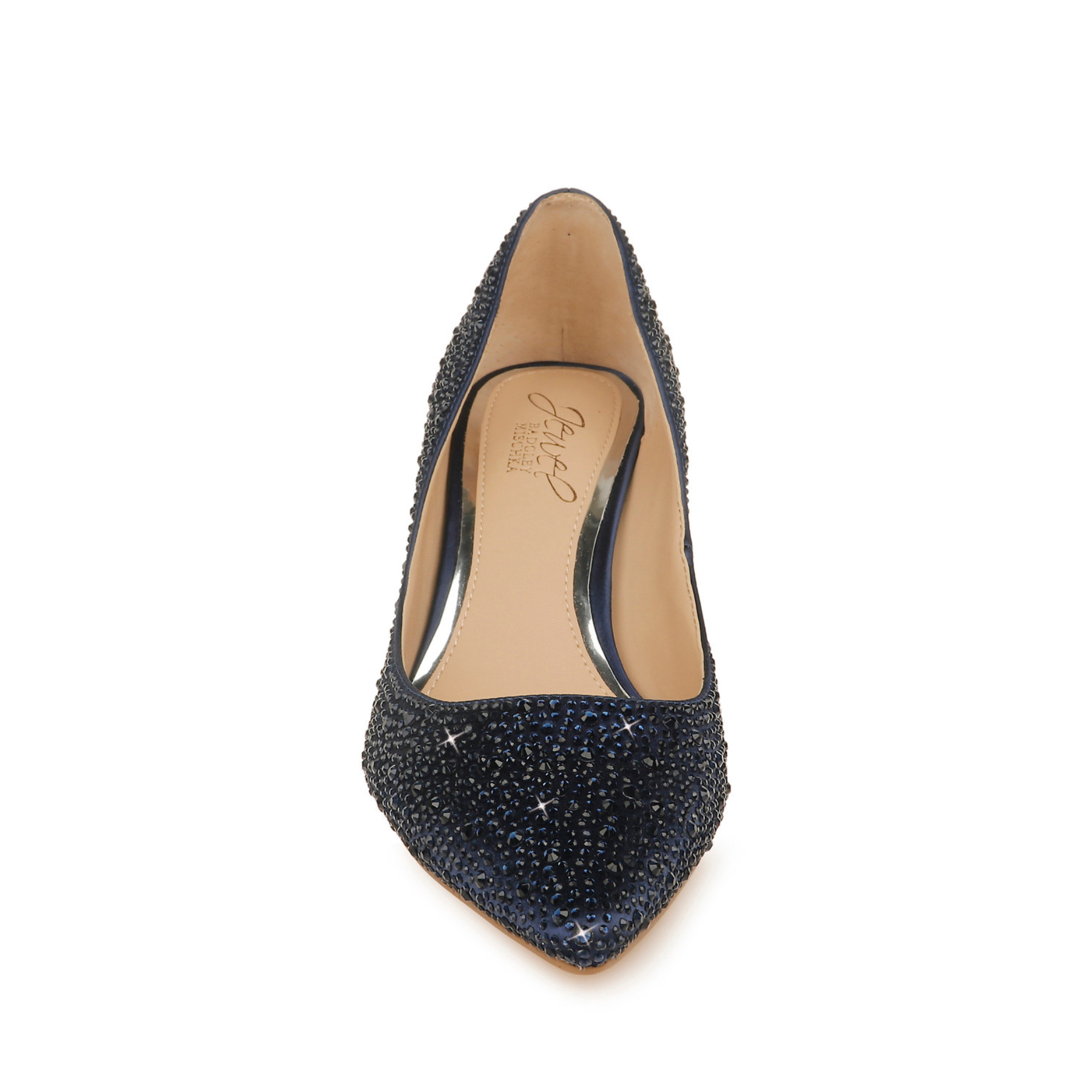 Frenchie - Crystal Embellished Pointed Toe Kitten Heels - Navy Blue