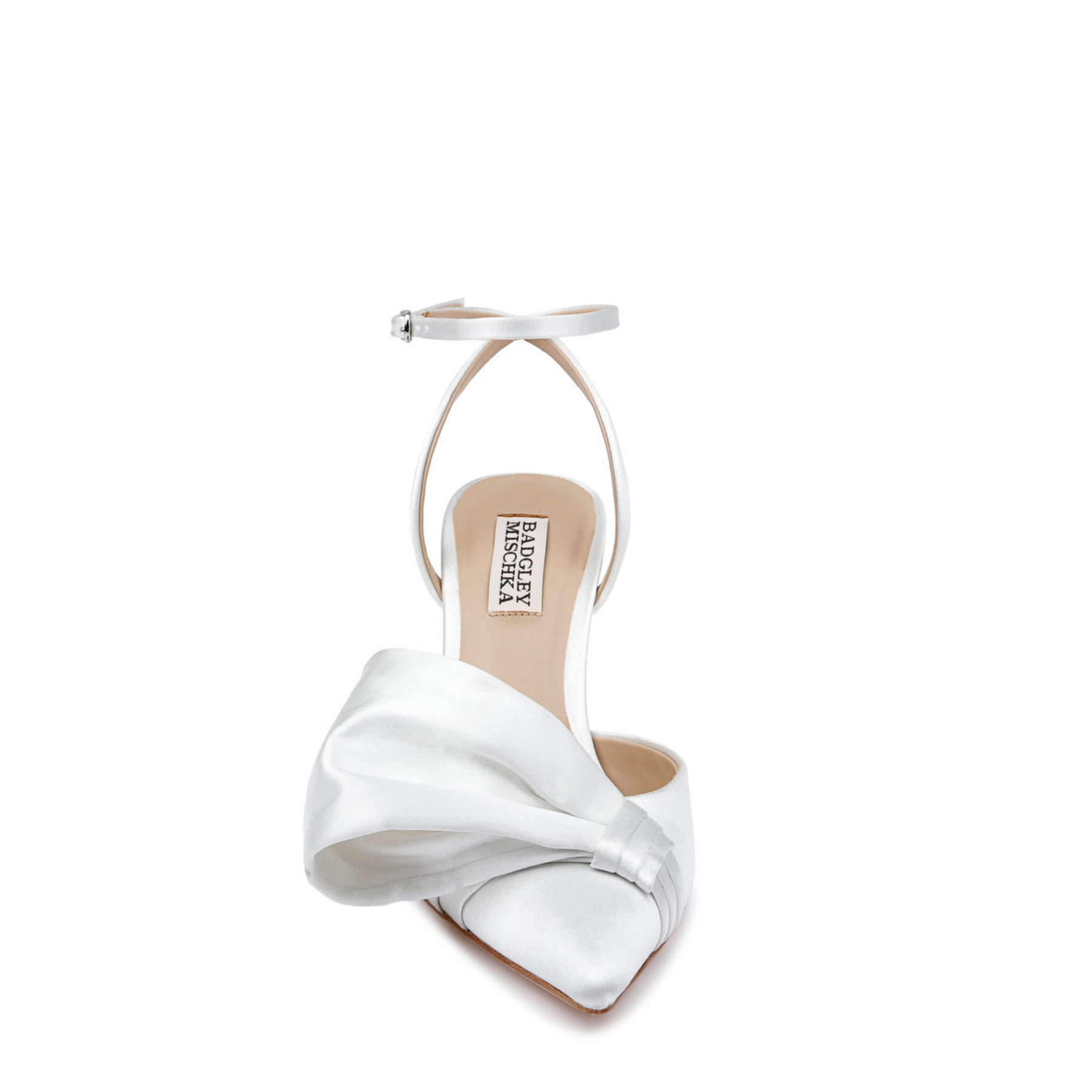 Alease - Pointed Toe Block Heels with Asymmetrical Bow - White