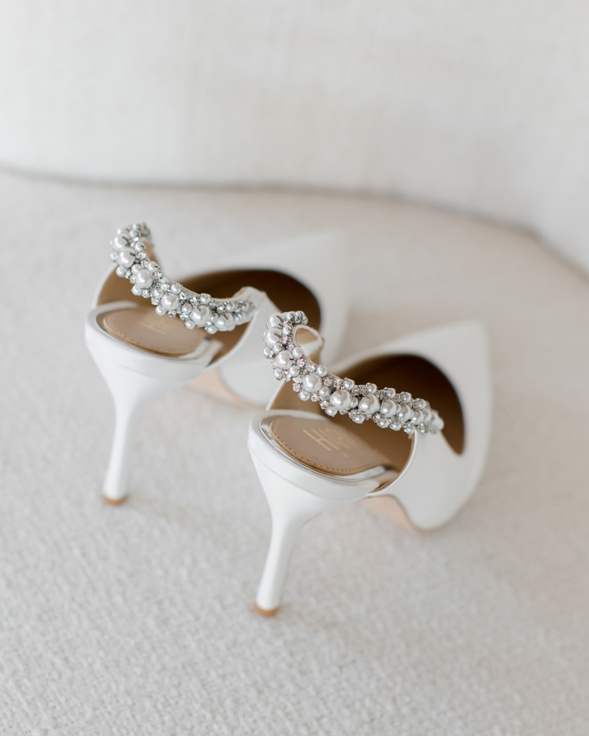 Bonnie Pearl - Pearl & Crystal Embellished Sling Back Bridal Pump - Soft White