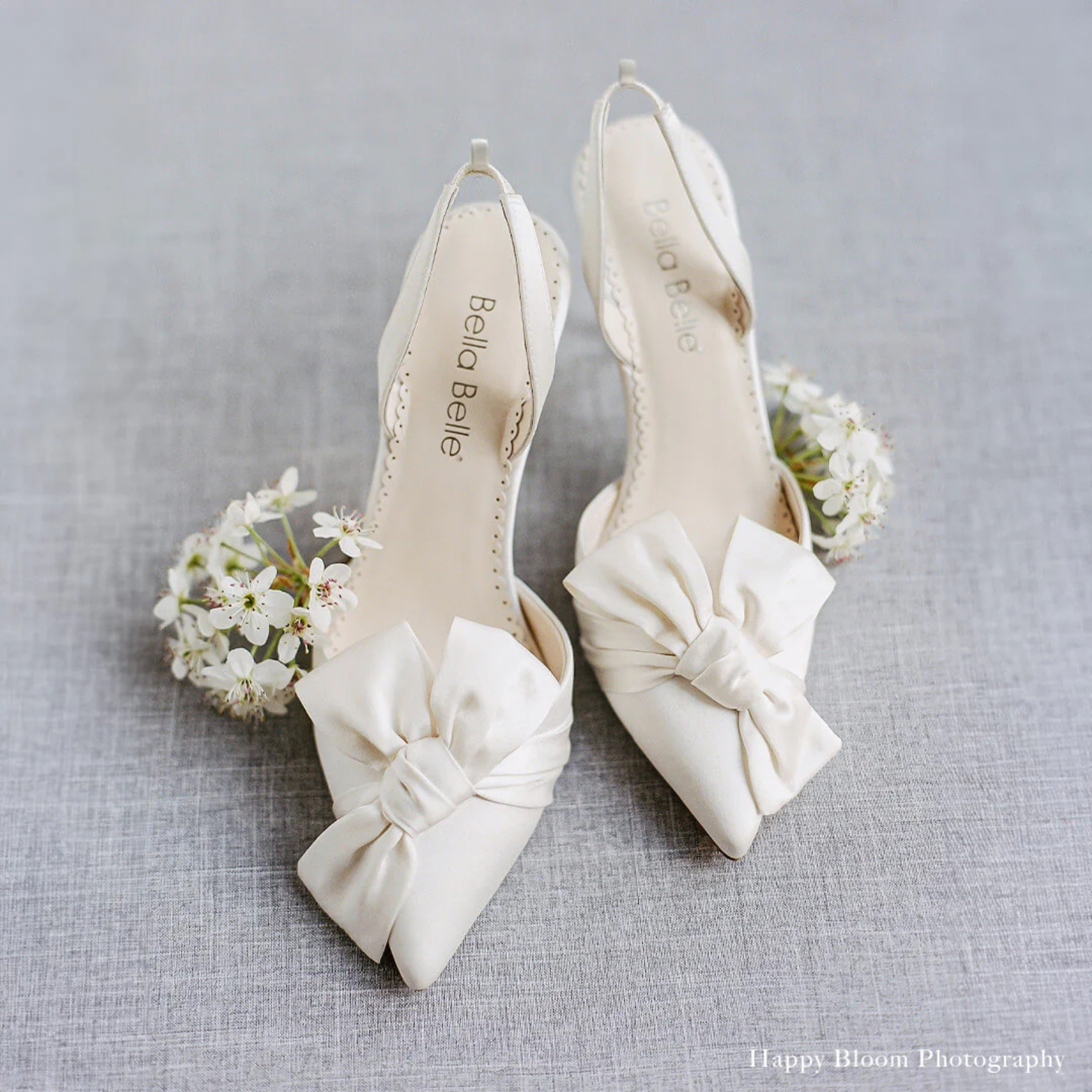 Rhodes - Bow Wedding Heels with Removable Ankle Straps - Ivory