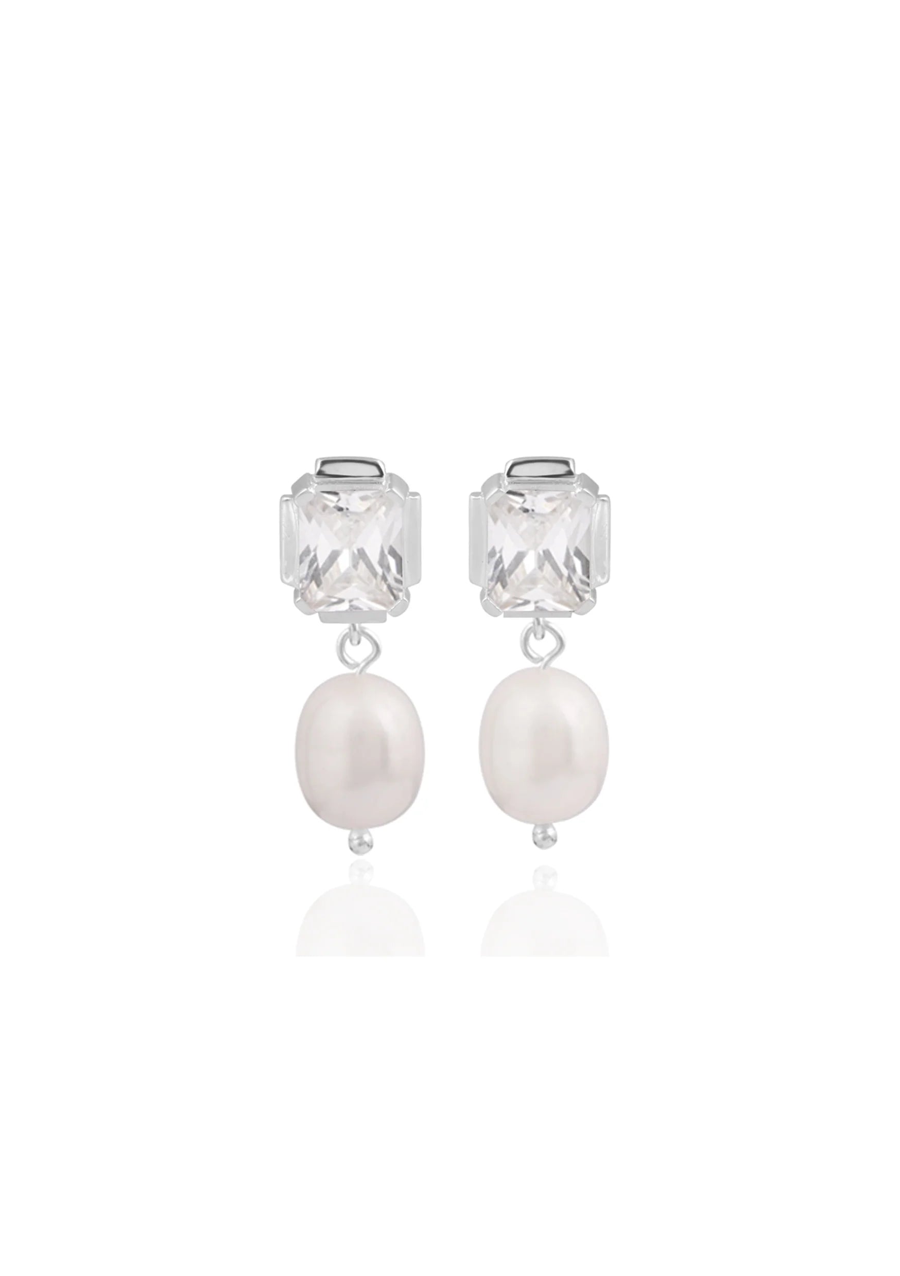 Lola Knight - Adella - Crystal And Pearl Bridal Drop Earrings - Silver