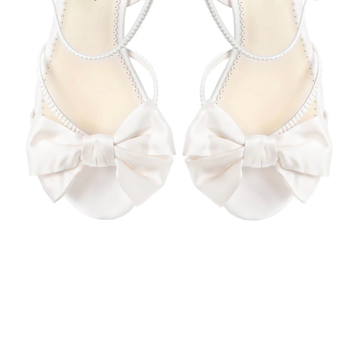 Delphine - Pearl Strap Bow Block Heels with Pearl Ankle Straps - Ivory