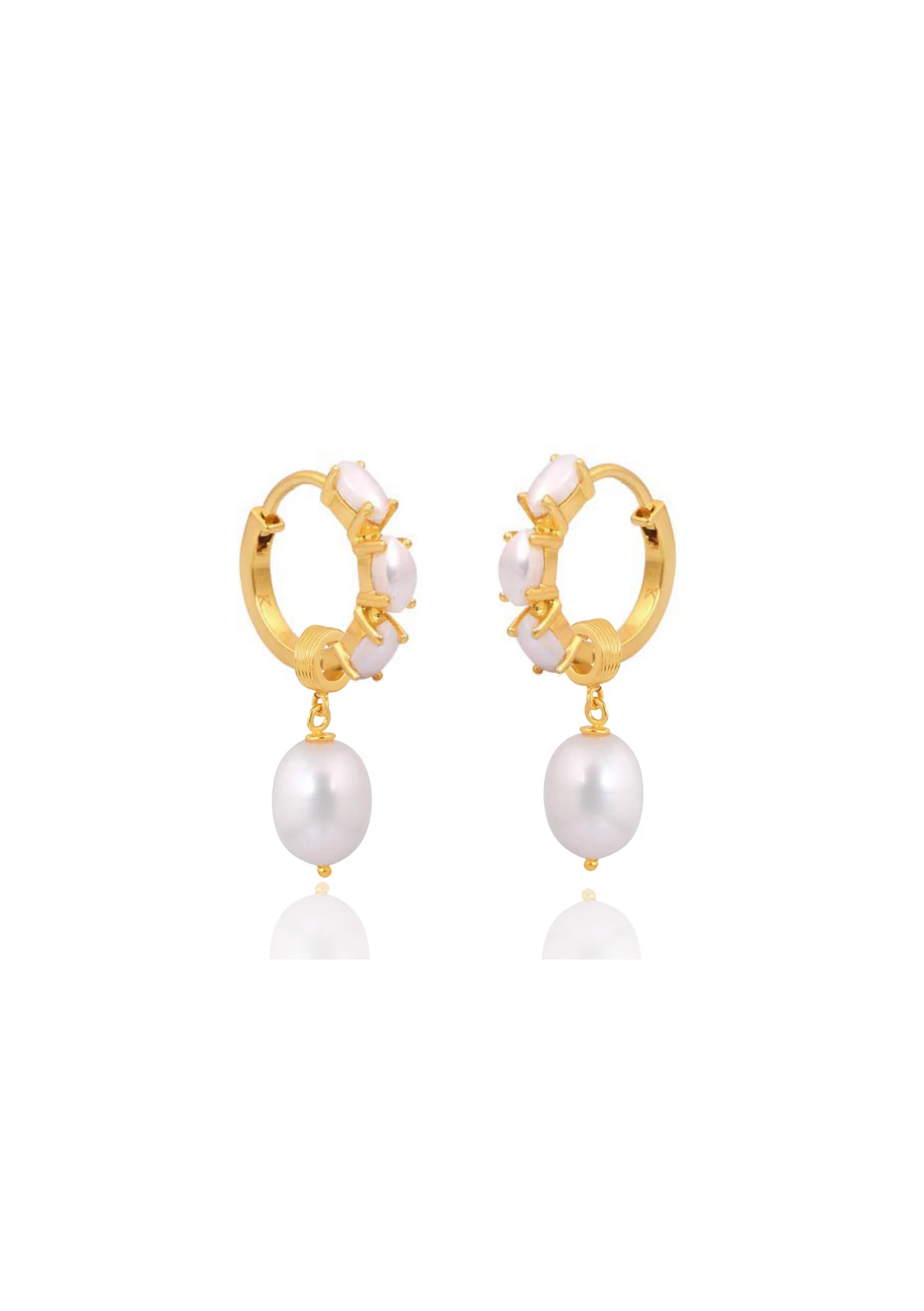 Lola Knight - Bowie Pearl - Huggie with Pearl Charm Earrings - 18ct Gold