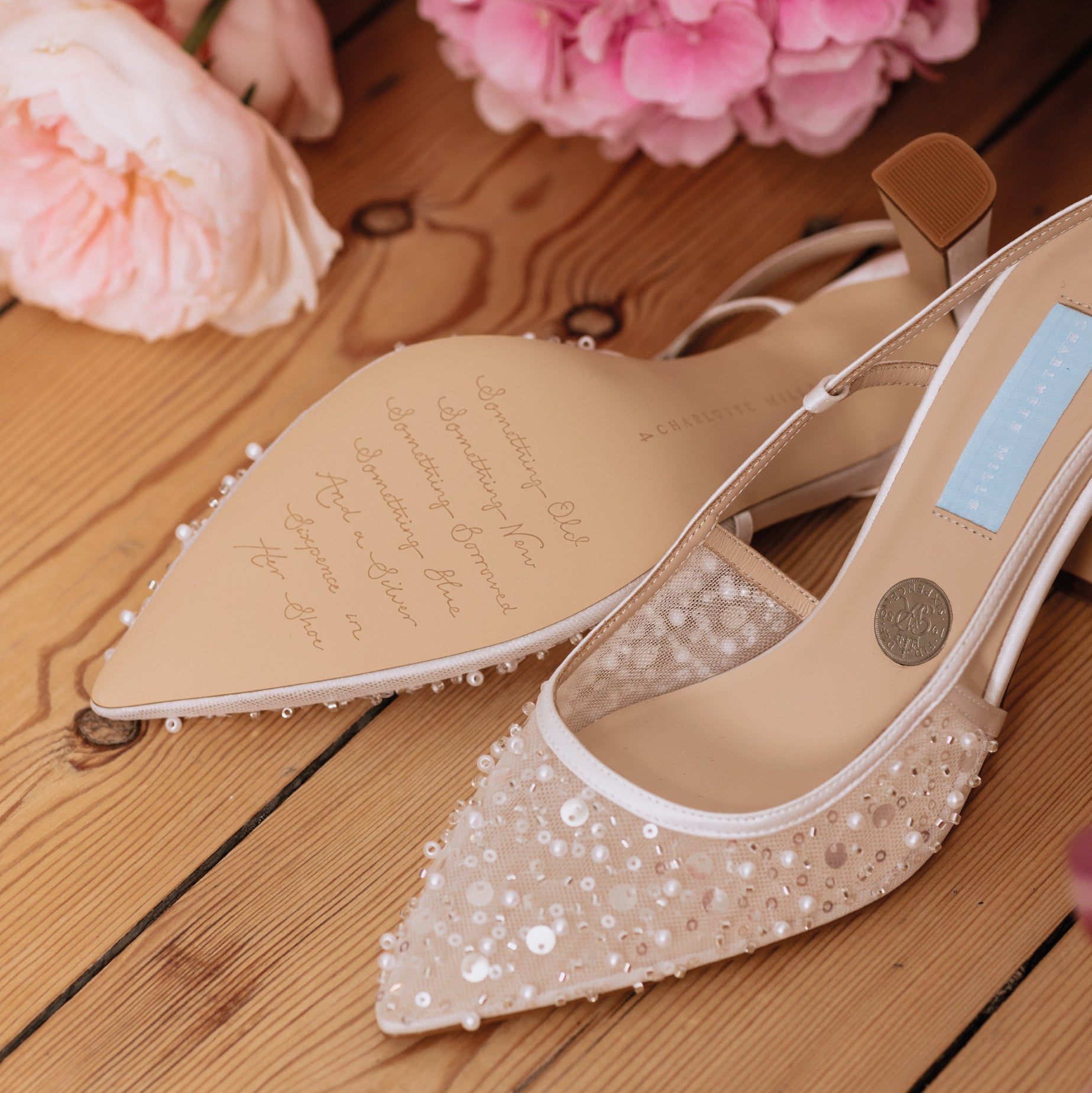 Natalia - Lace & Tulle Pointed Toe Block Heels - Ivory