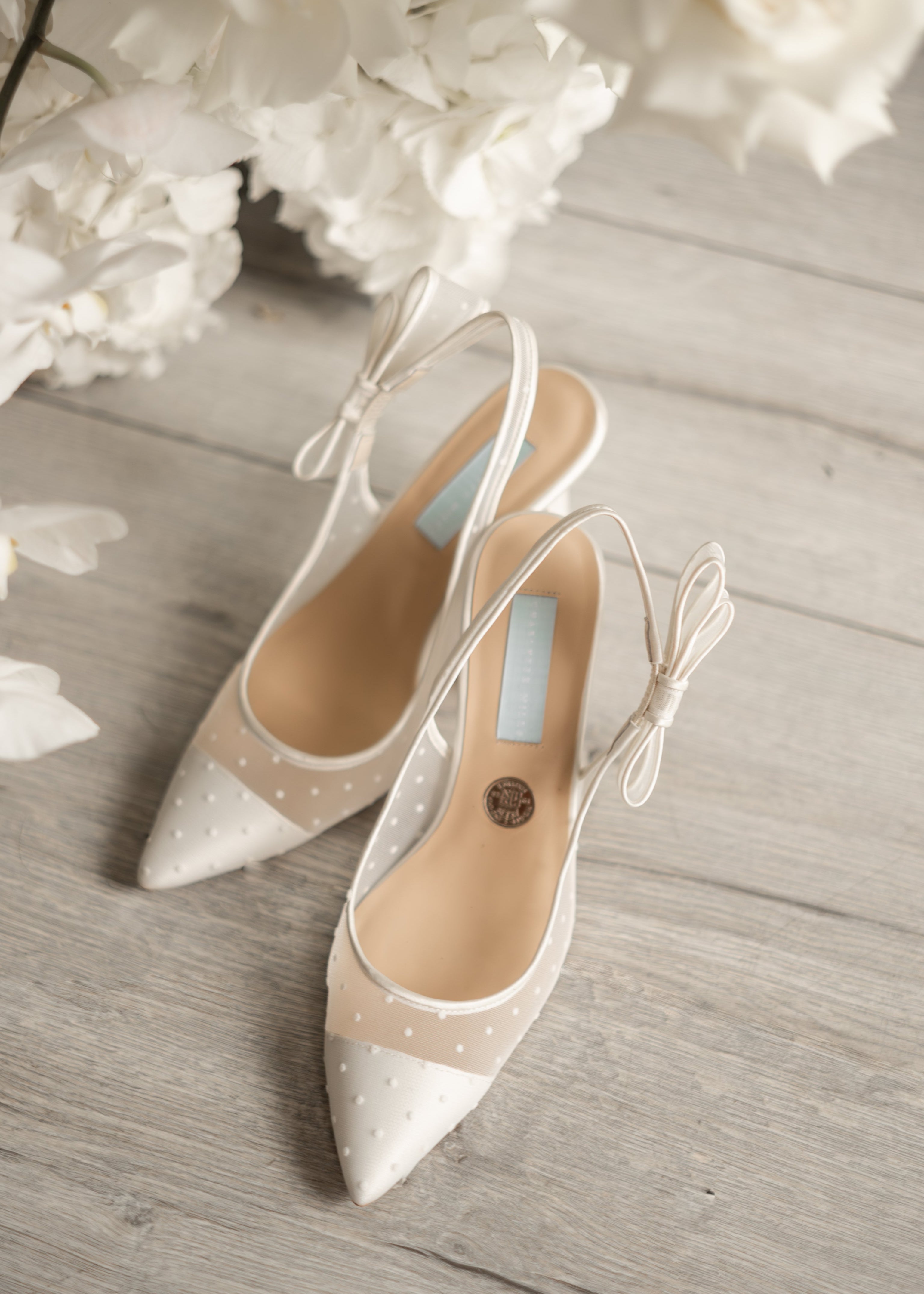 Taylor - Bow Slingback Pointed Toe Bridal Heels - Ivory