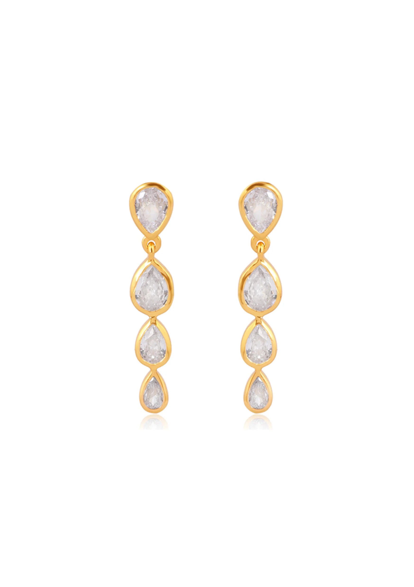 Lola Knight - Genevieve - Cubic Zirconia Crystal Drop Earrings - Gold
