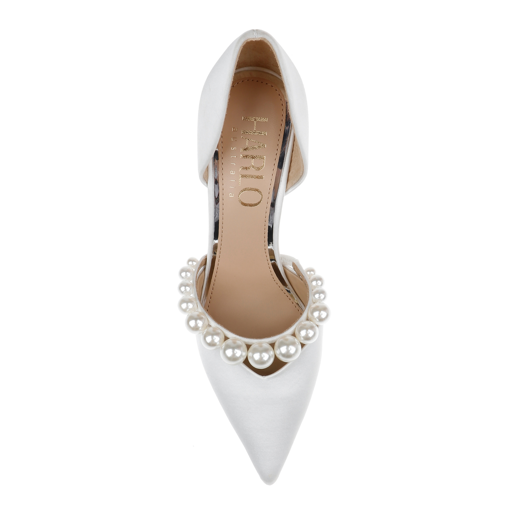 Emma - D'Orsay Pointed Toe High Heels with Pearl Strap - Soft White