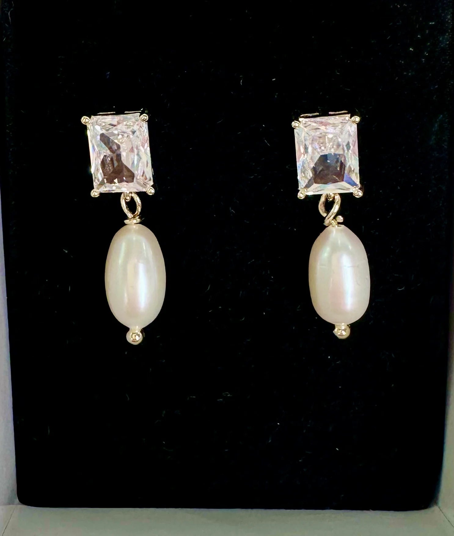 Helena - Baguette Crystal and Pearl Drop Bridal Earrings