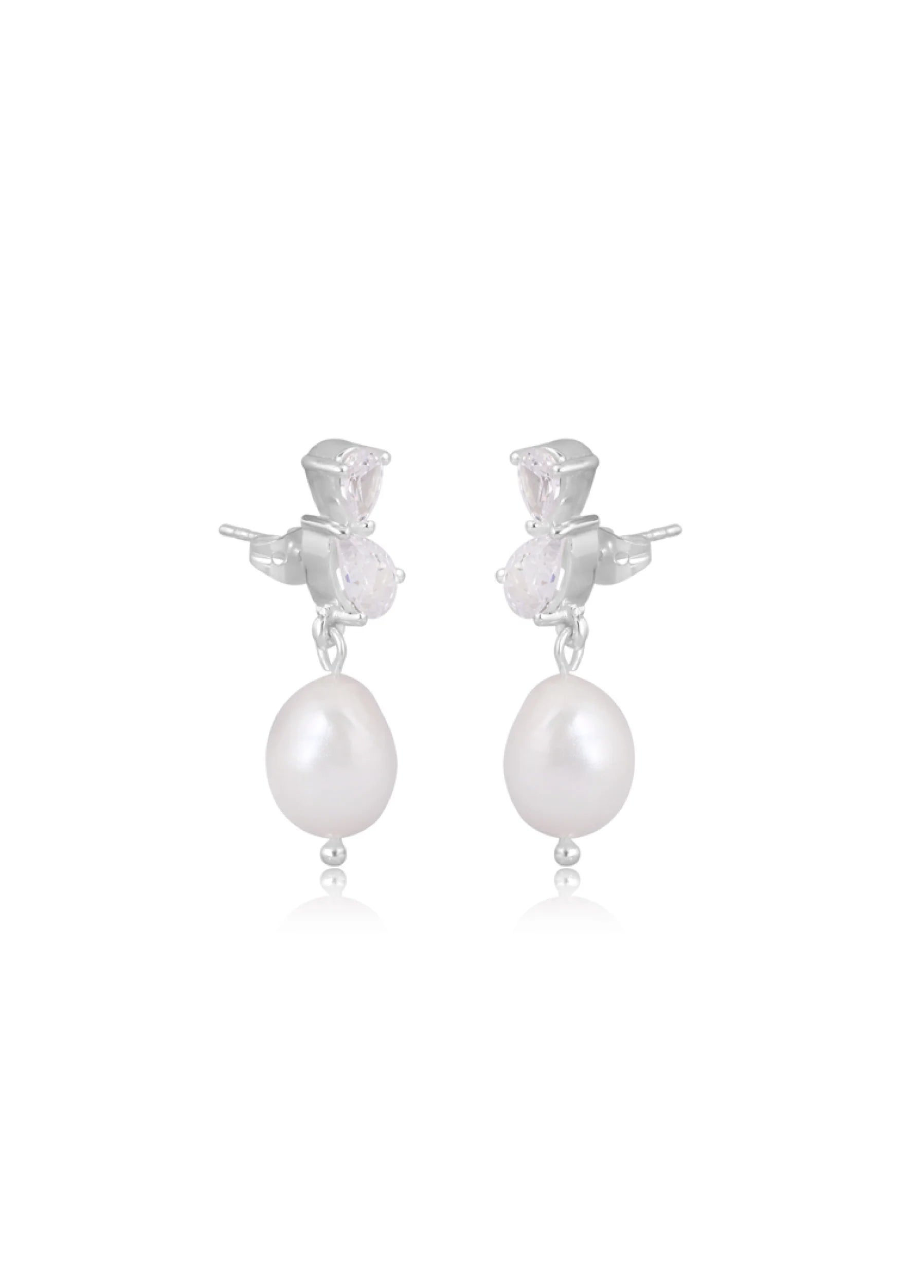 Lola Knight - Ines - Pear-Shaped Crystal and Pearl Earrings - Silver