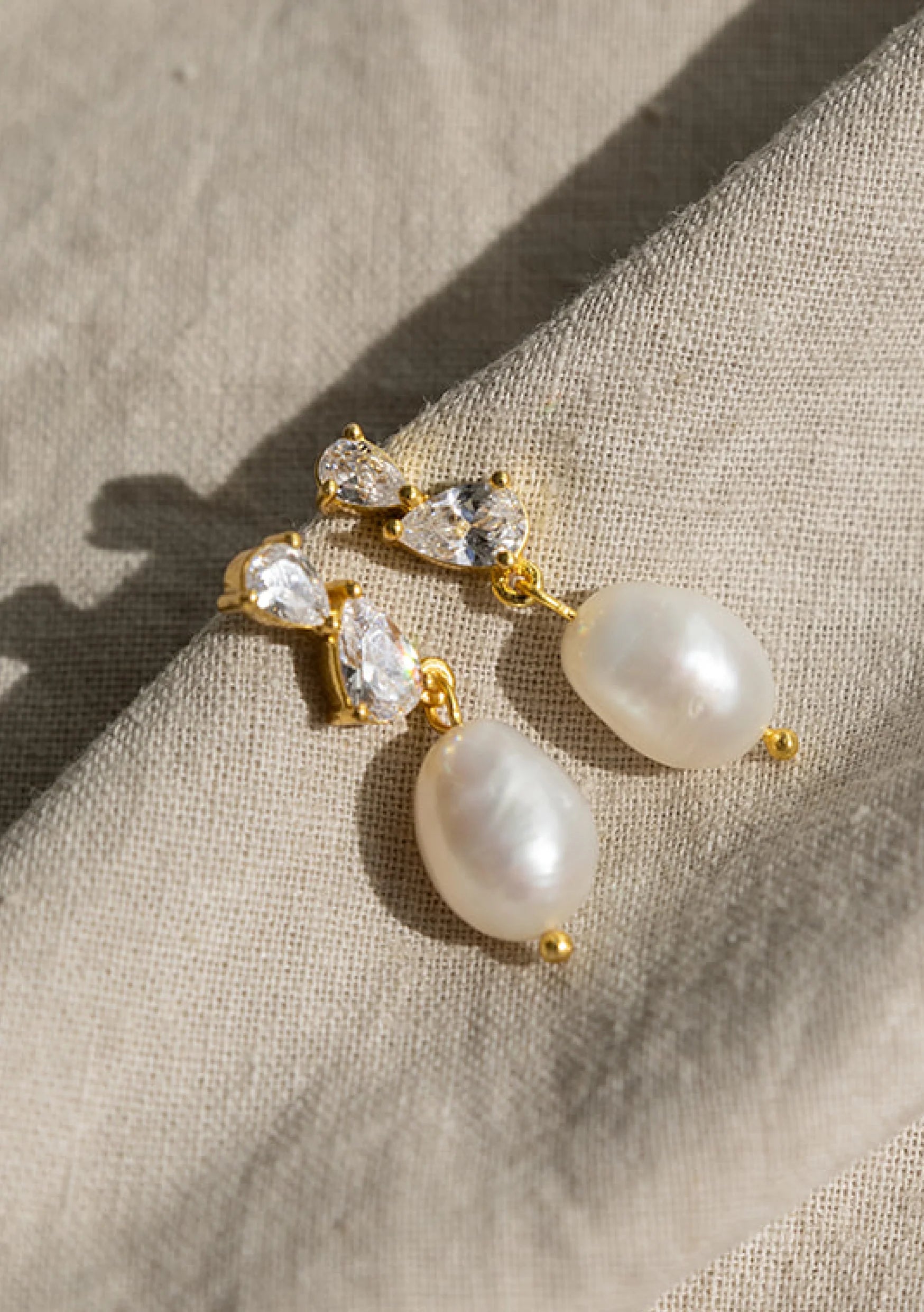 Lola Knight Ines Pear Shaped Crystal and Pearl Earrings 18K