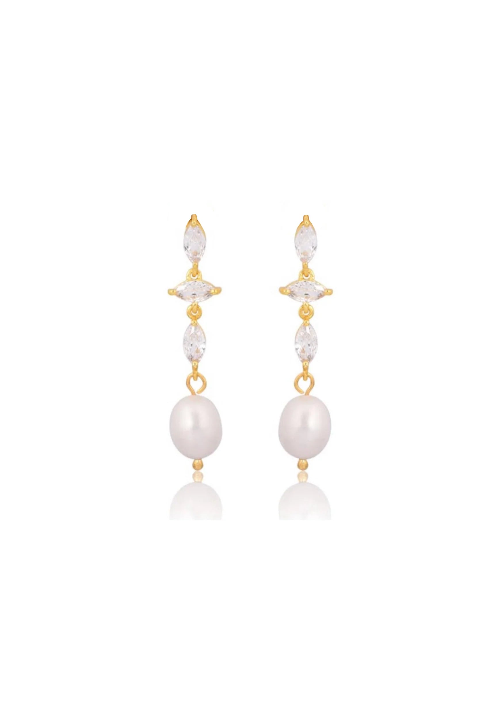 Lola Knight - Ivy - Pearl & Crystal Drop Bridal Earrings - Gold