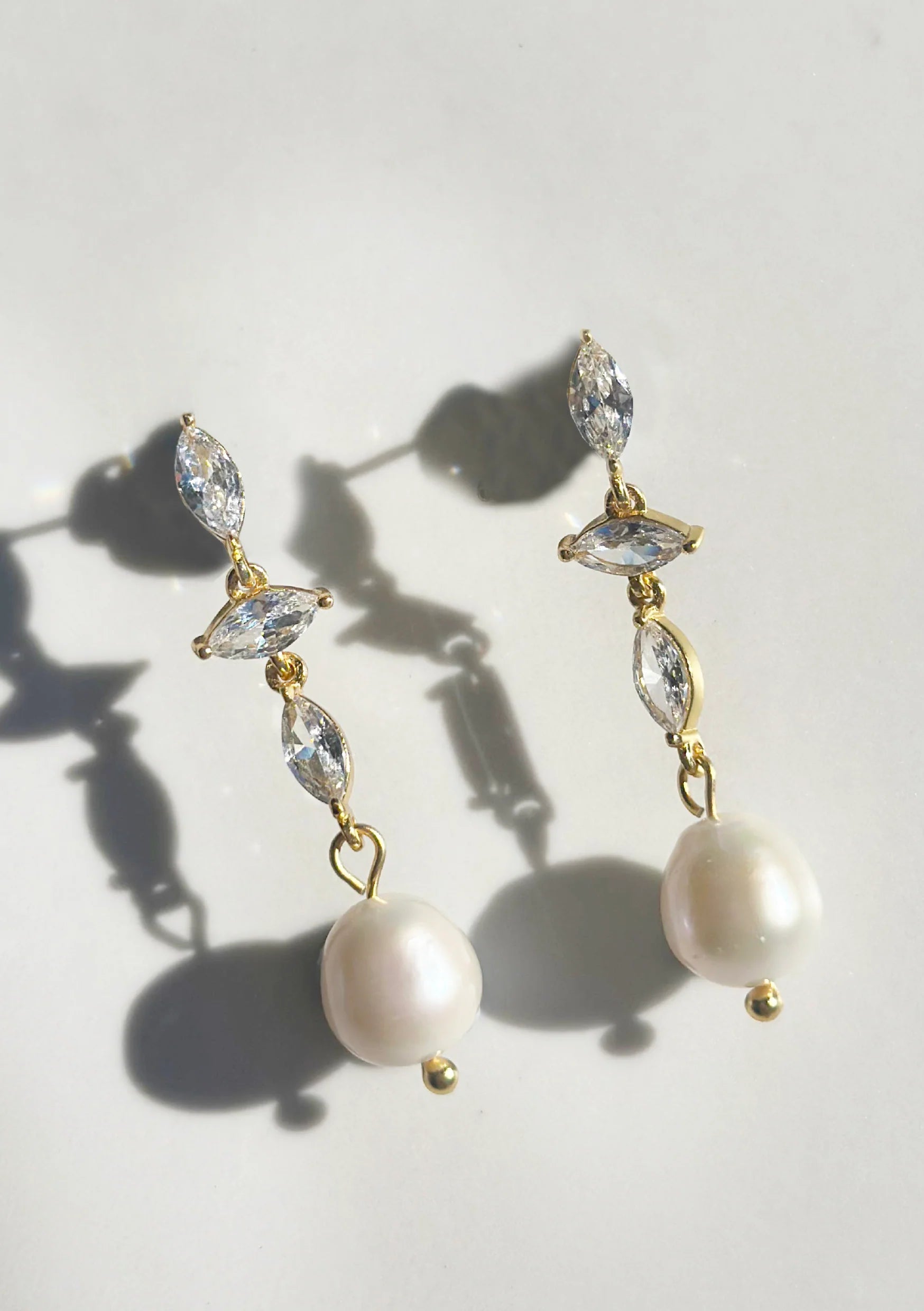 Lola Knight - Ivy - Pearl & Crystal Drop Bridal Earrings - Gold