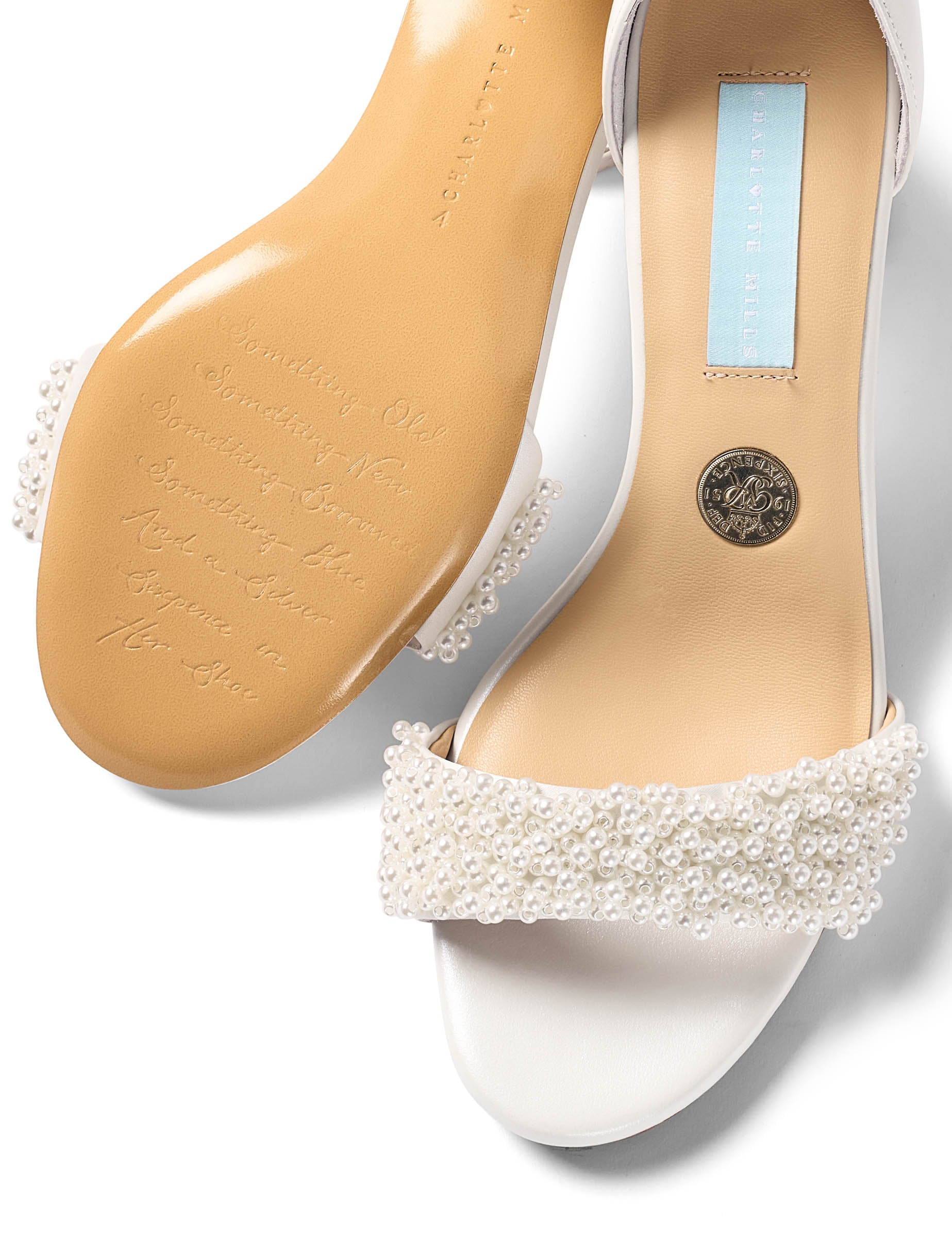 Katie Pearl - Pearl Embellished Low Block Bridal Heels - Ivory