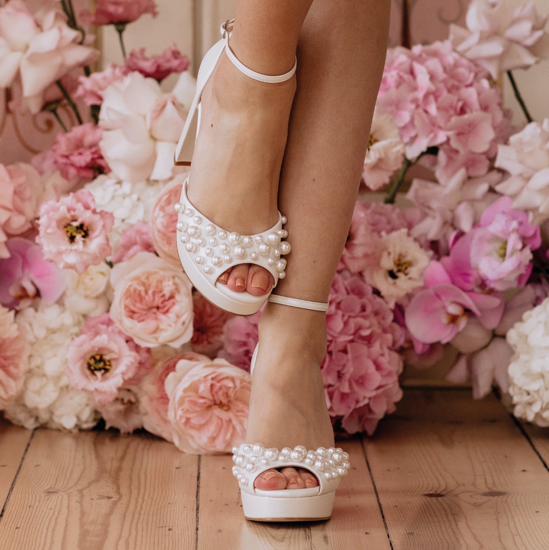 Londi - Ivory Pearl Embellished Platform Bridal Block Heel