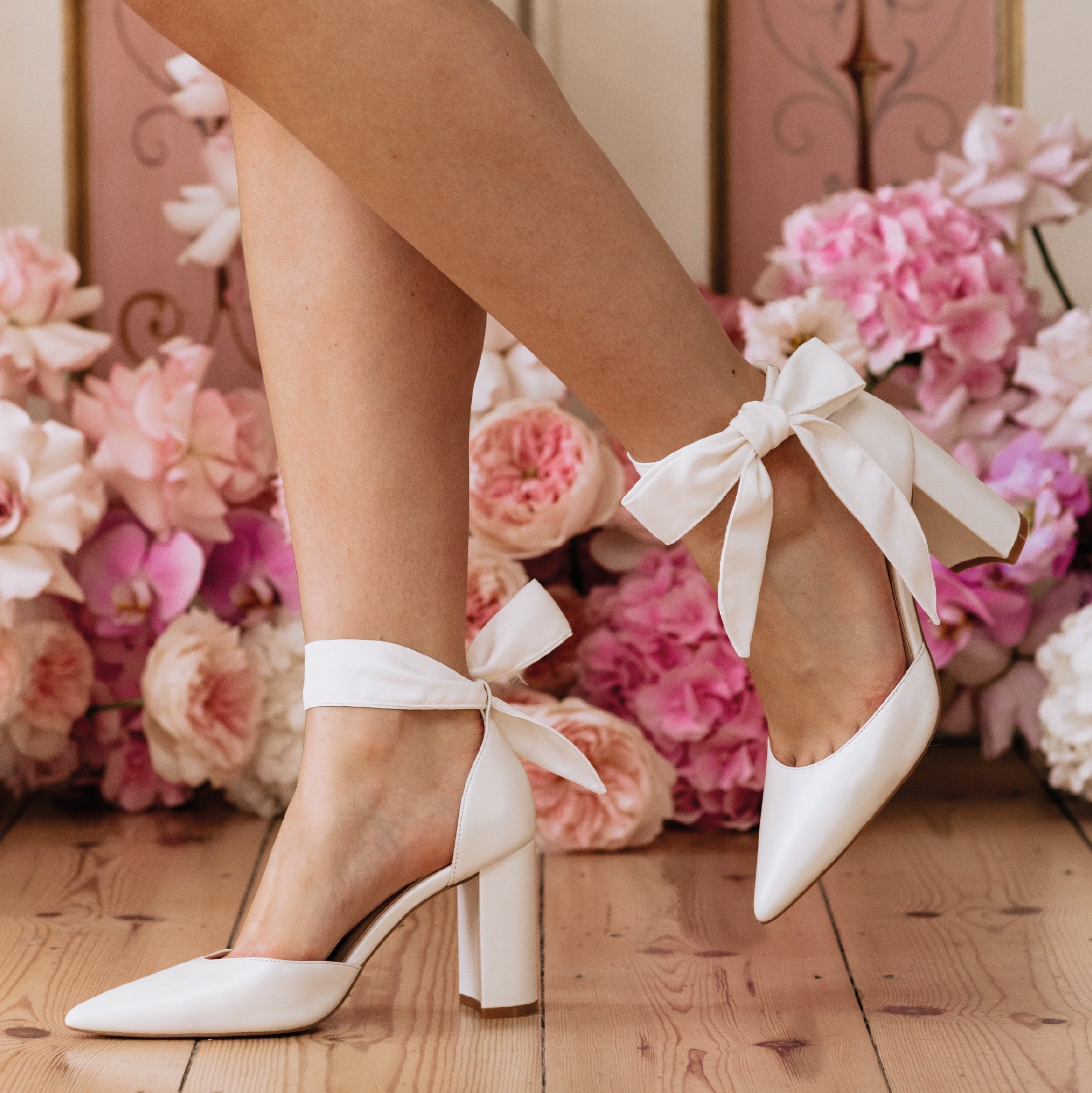 London - Pearl Strap Pointed Toe Bridal Block Heels