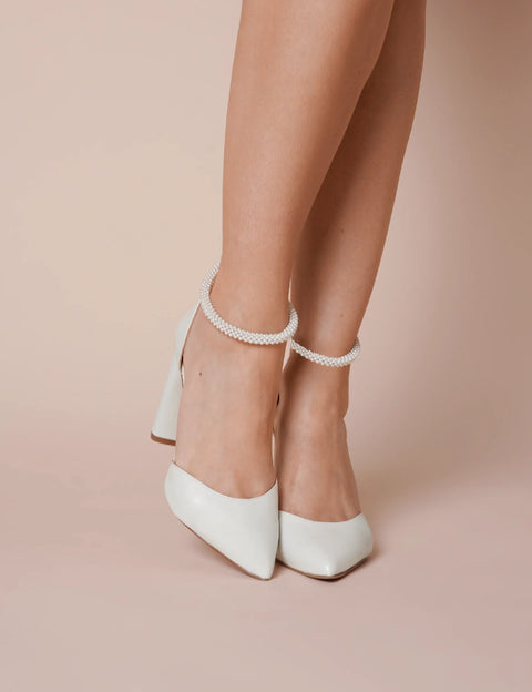 Pointed toe ankle strap block heels best sale