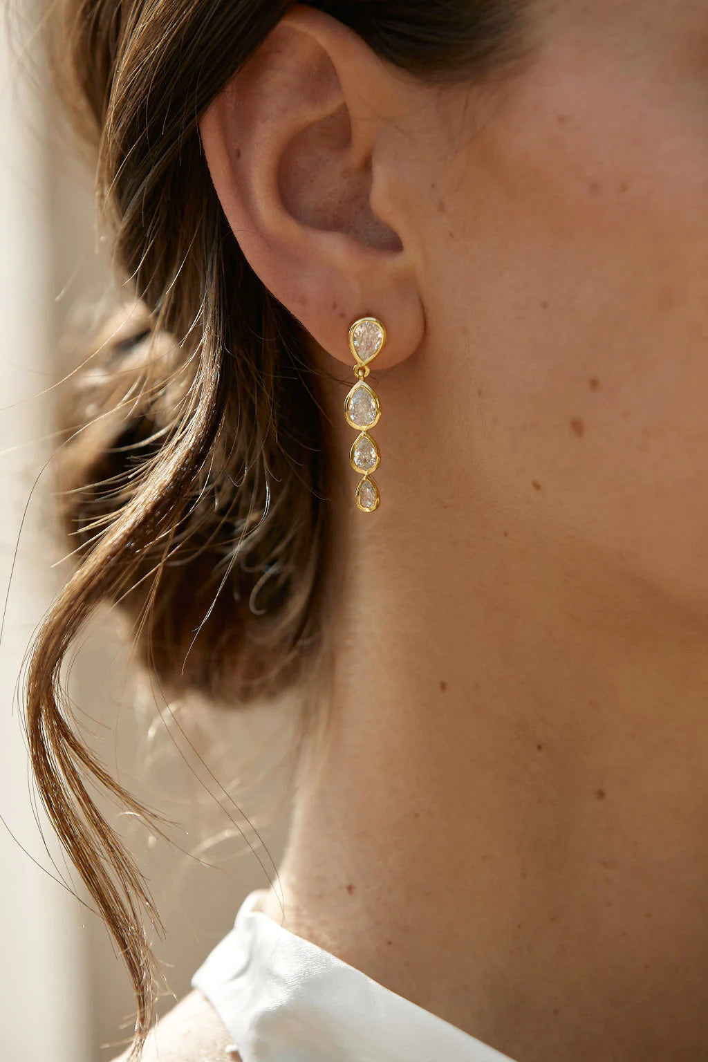 Lola Knight Genevieve Cubic Zirconia Crystal Drop Earrings Gold
