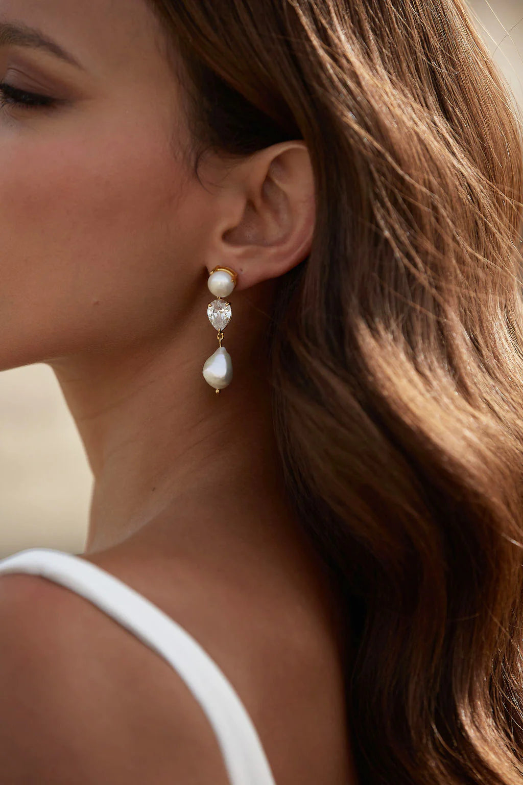 Lola Knight - Celine - Double Pearl And Crystal Drop Earrings