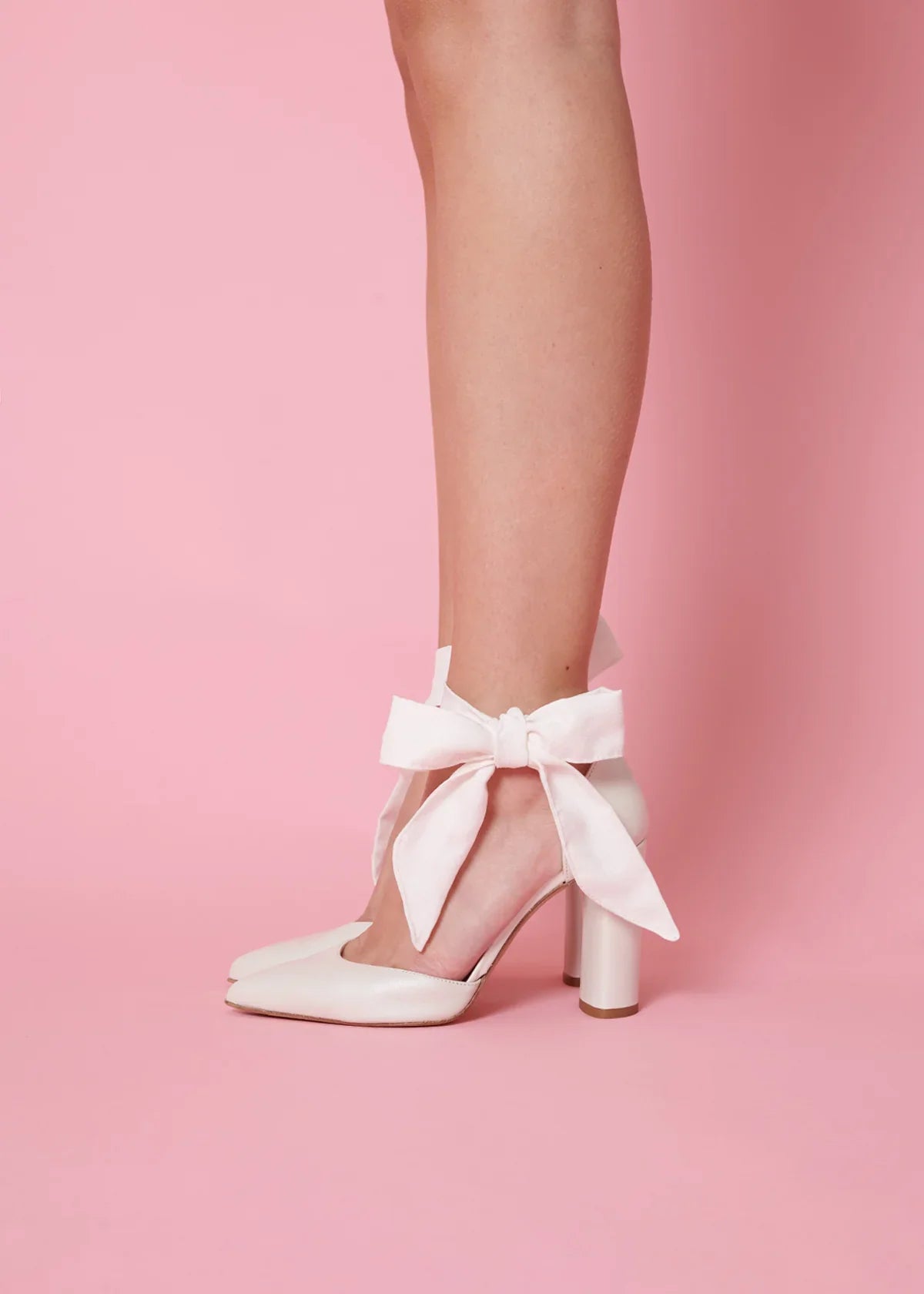 Charlotte Mills London Pearl Embellished Strap Pointed Toe Bridal Block Heel The White Collection