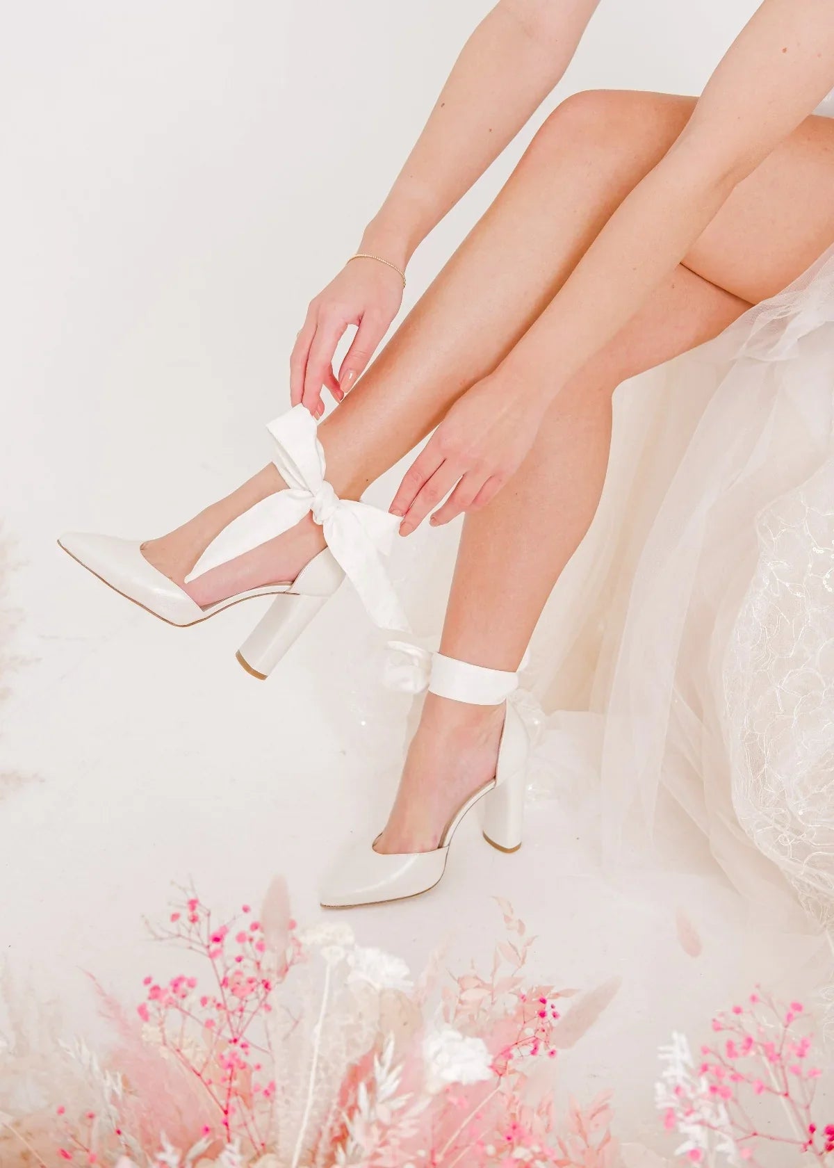 London - Pearl Embellished Strap Pointed Toe Bridal Block Heel