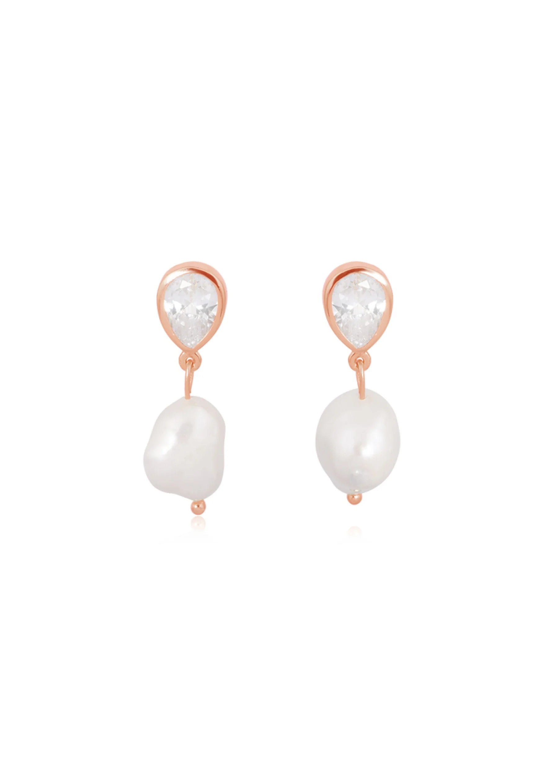 Lola Knight - Oceane - Pearl & Teardrop Crystal Earrings - Rose Gold