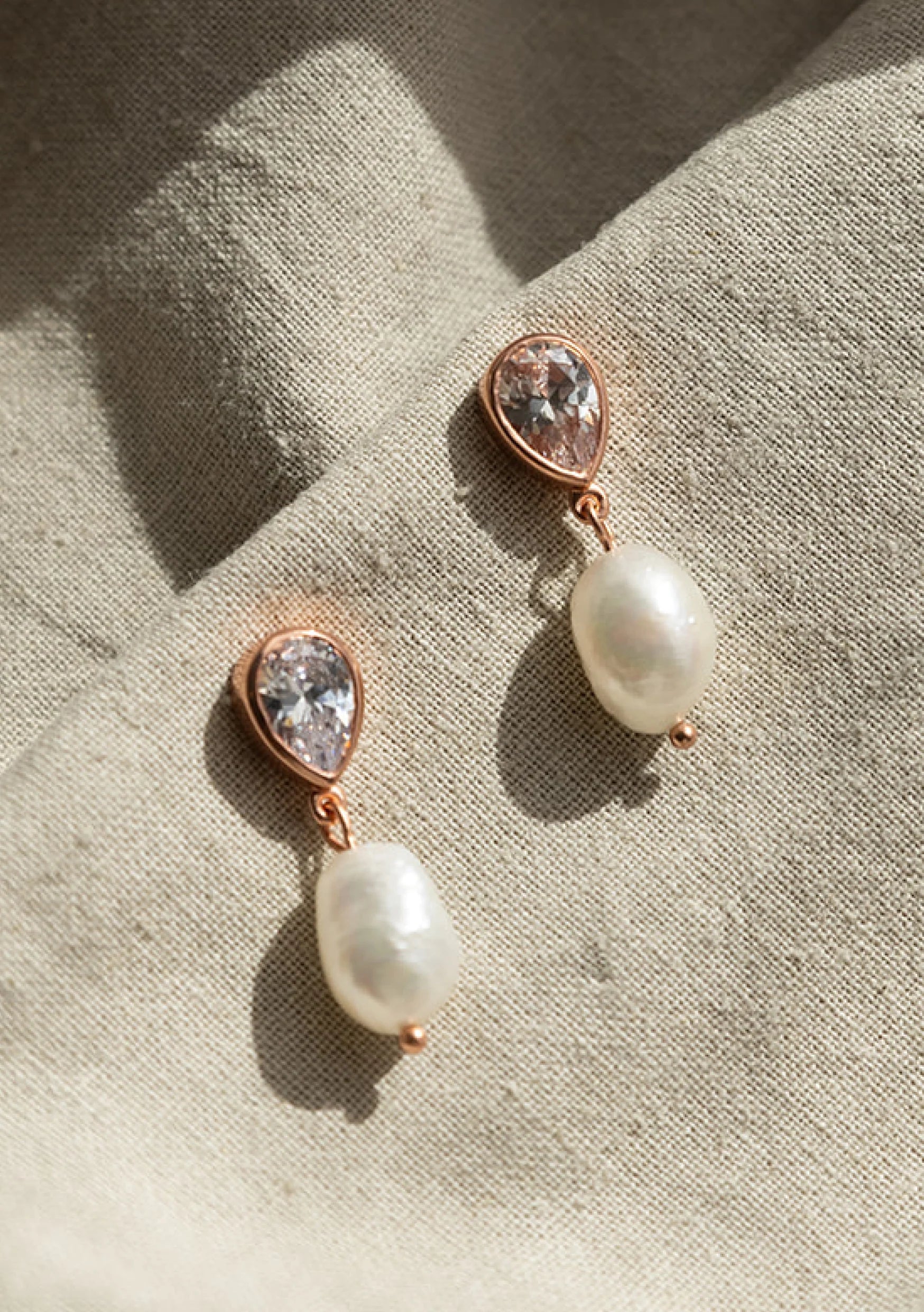 Lola Knight Oceane Pearl Teardrop Crystal Earrings Rose Gold