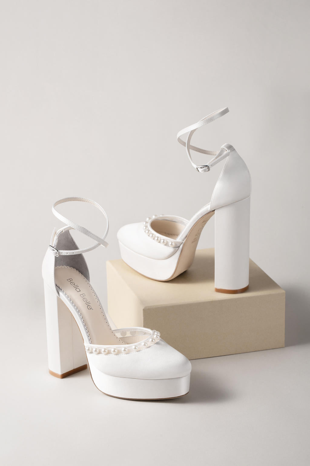 Sabrina - 5 inch Pearl Block Heel Wedding Shoes - Ivory