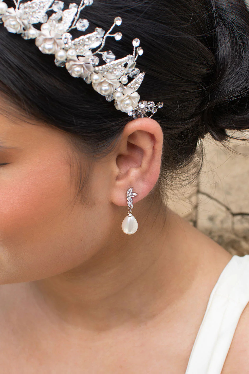 Samira - Swarovski Crystal & Teardrop Pearl Bridal Earrings