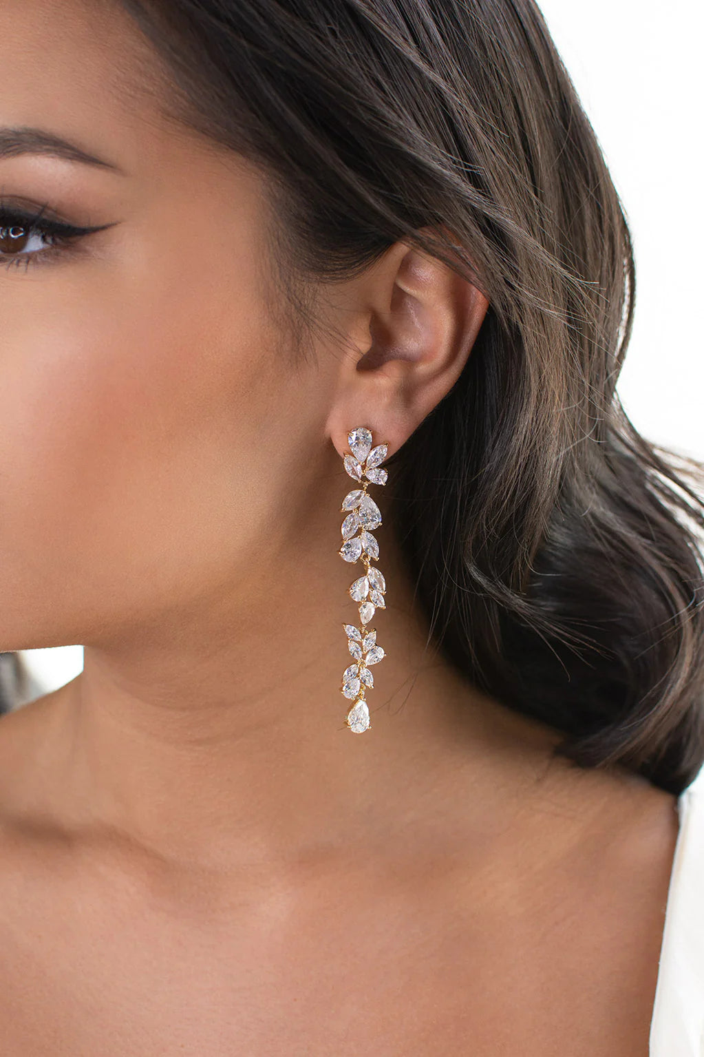 Claudine - Crystal Cluster Long Drop Bridal Earrings