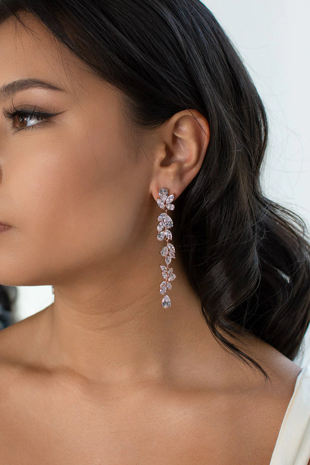 Claudine - Crystal Cluster Long Drop Bridal Earrings