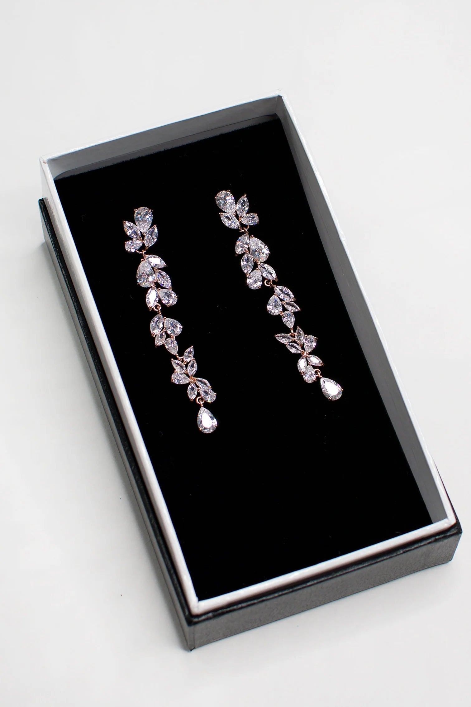 Claudine - Crystal Cluster Long Drop Bridal Earrings