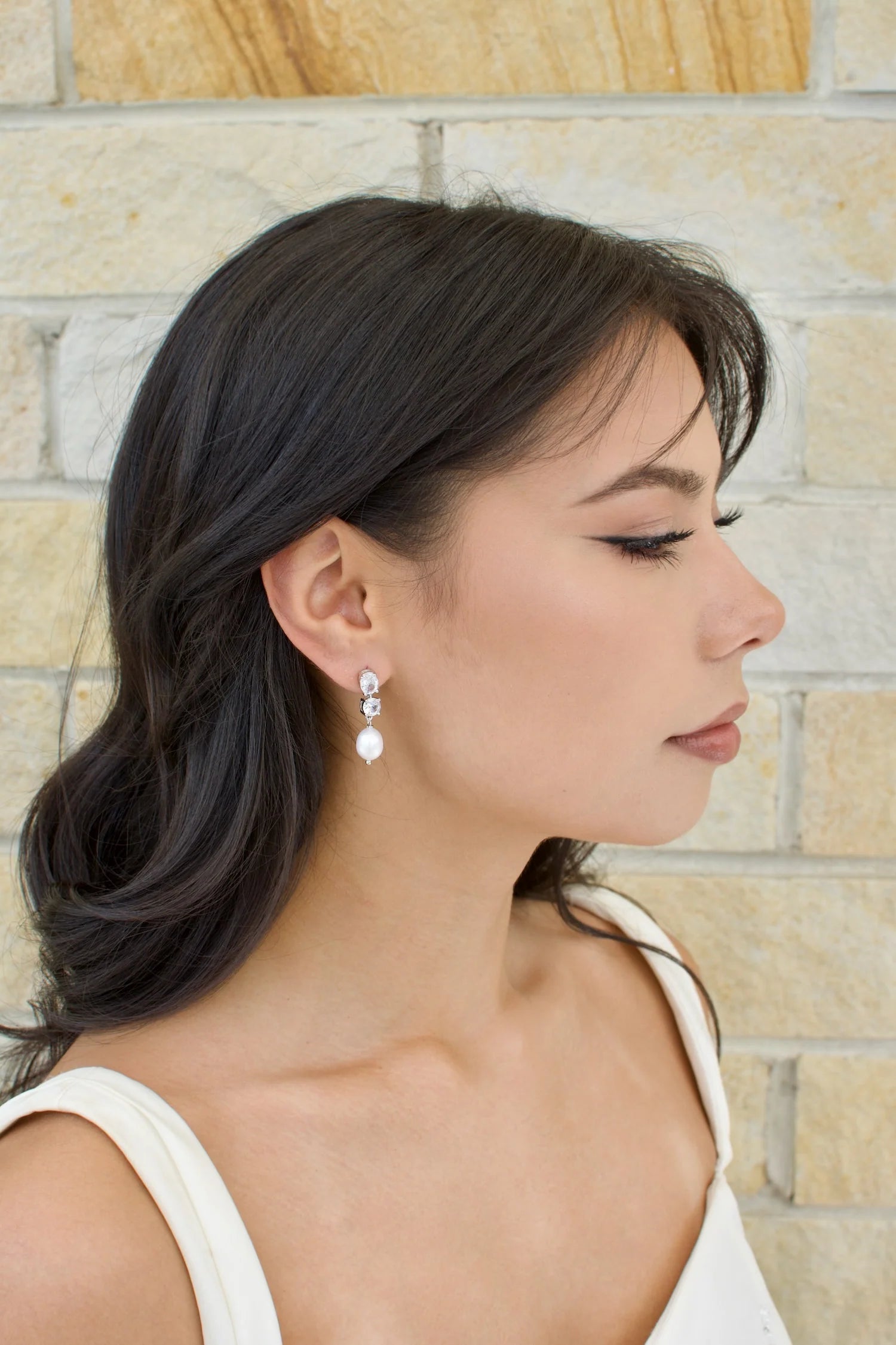 Poppy - Double Crystal and Pearl Drop Bridal Earrings