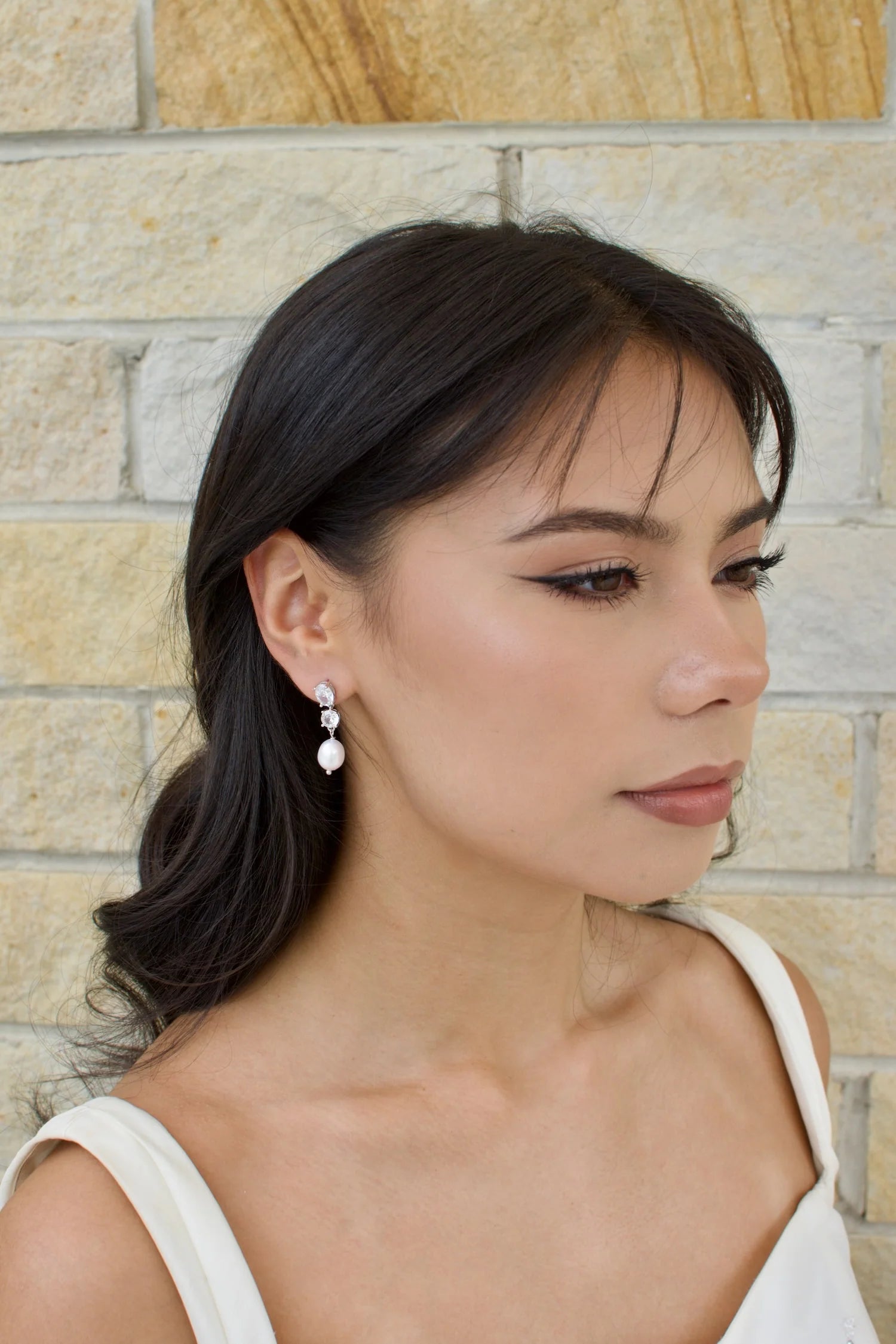 Poppy - Double Crystal and Pearl Drop Bridal Earrings