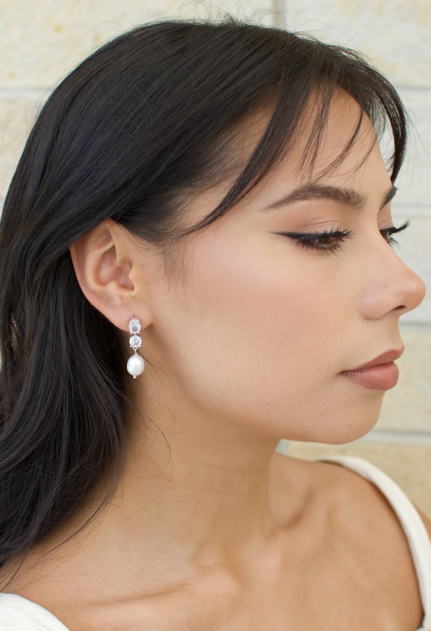 Poppy - Double Crystal and Pearl Drop Bridal Earrings