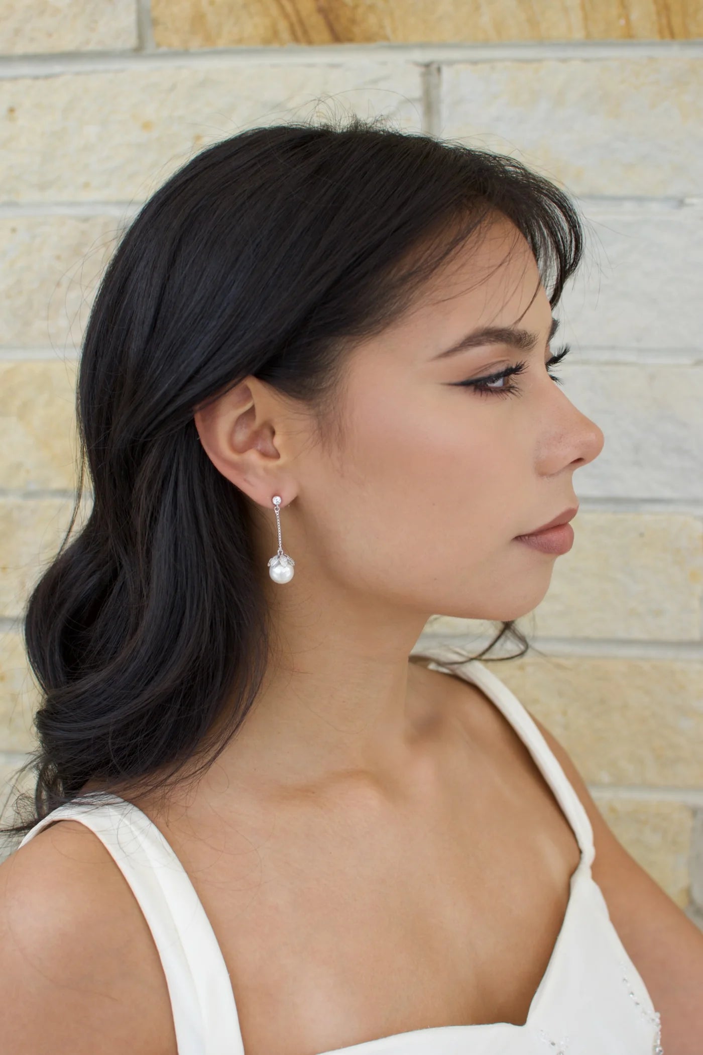 Leslie - Long Pearl Drop Bridal Earrings