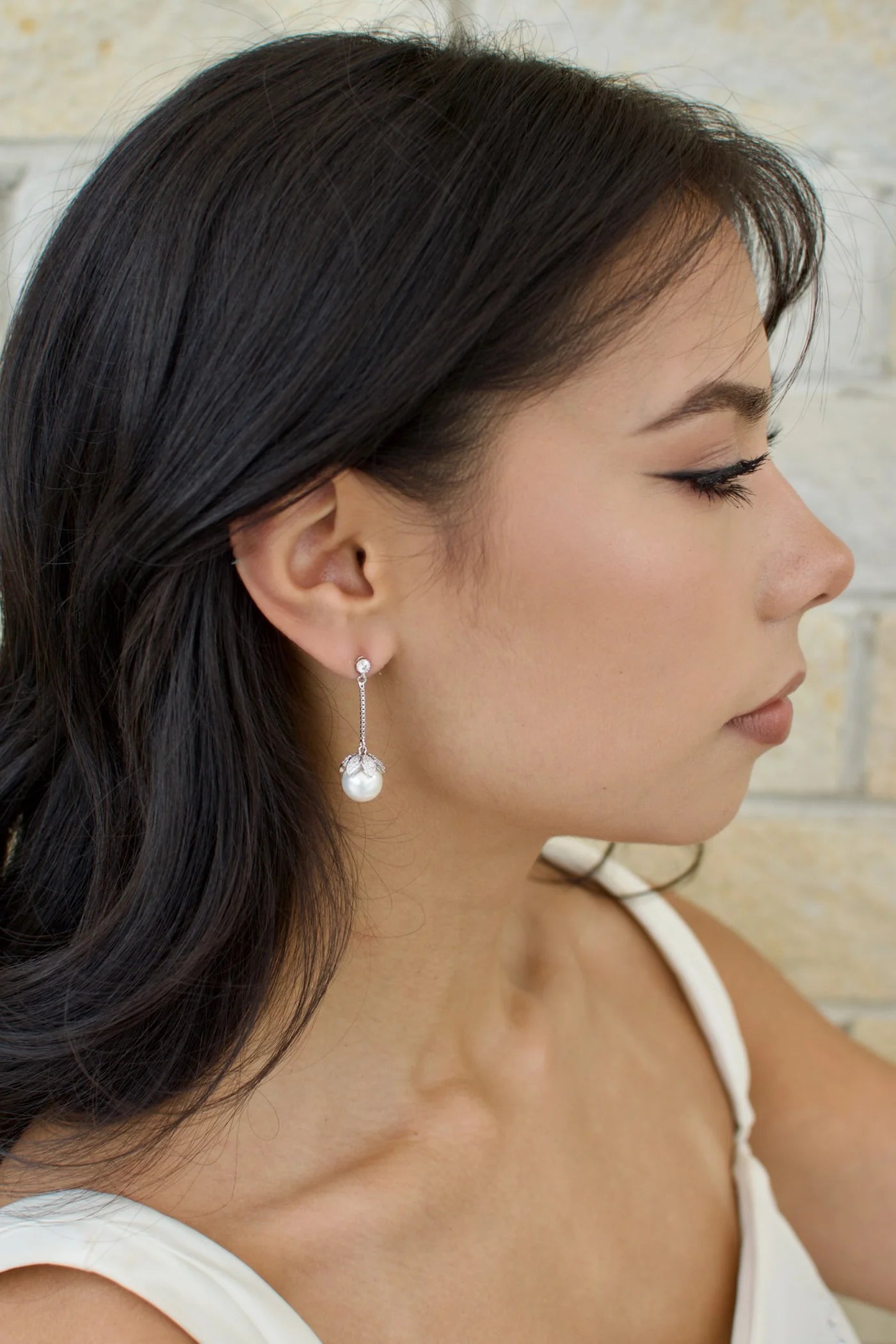 Leslie - Long Pearl Drop Bridal Earrings