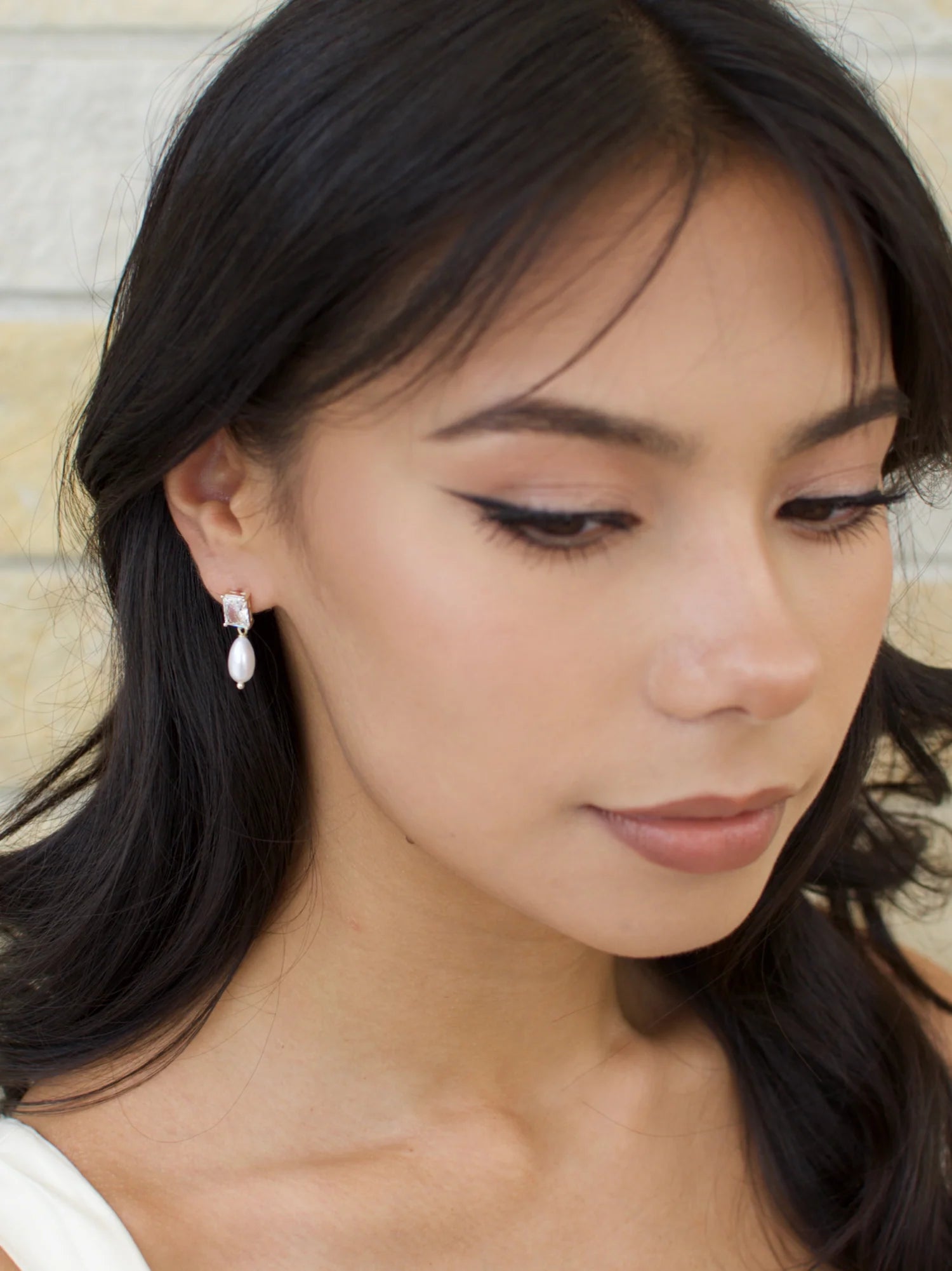 Helena - Baguette Crystal and Pearl Drop Bridal Earrings