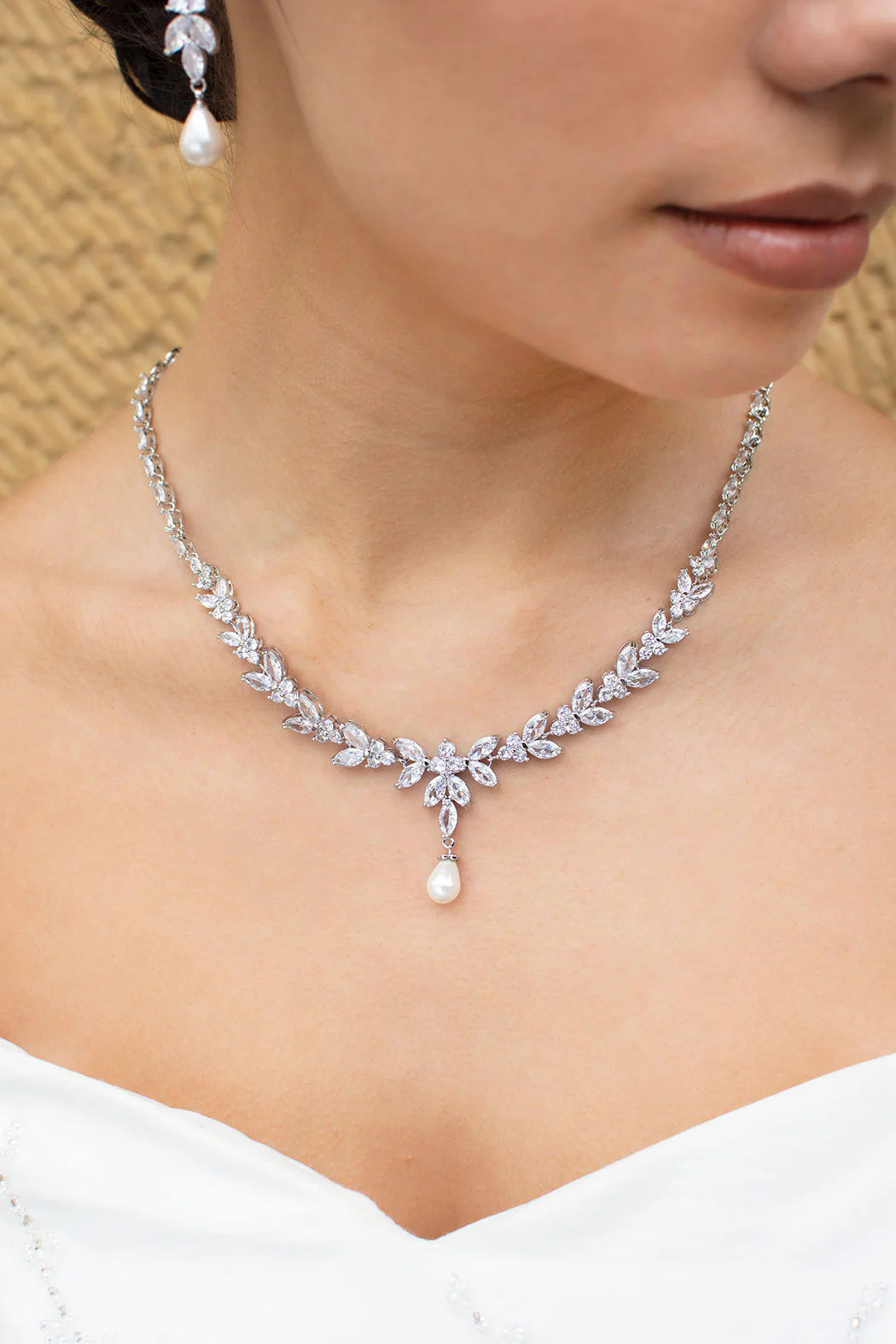Courtney Pearl  - Statement Crystal and Pearl Bridal Necklace