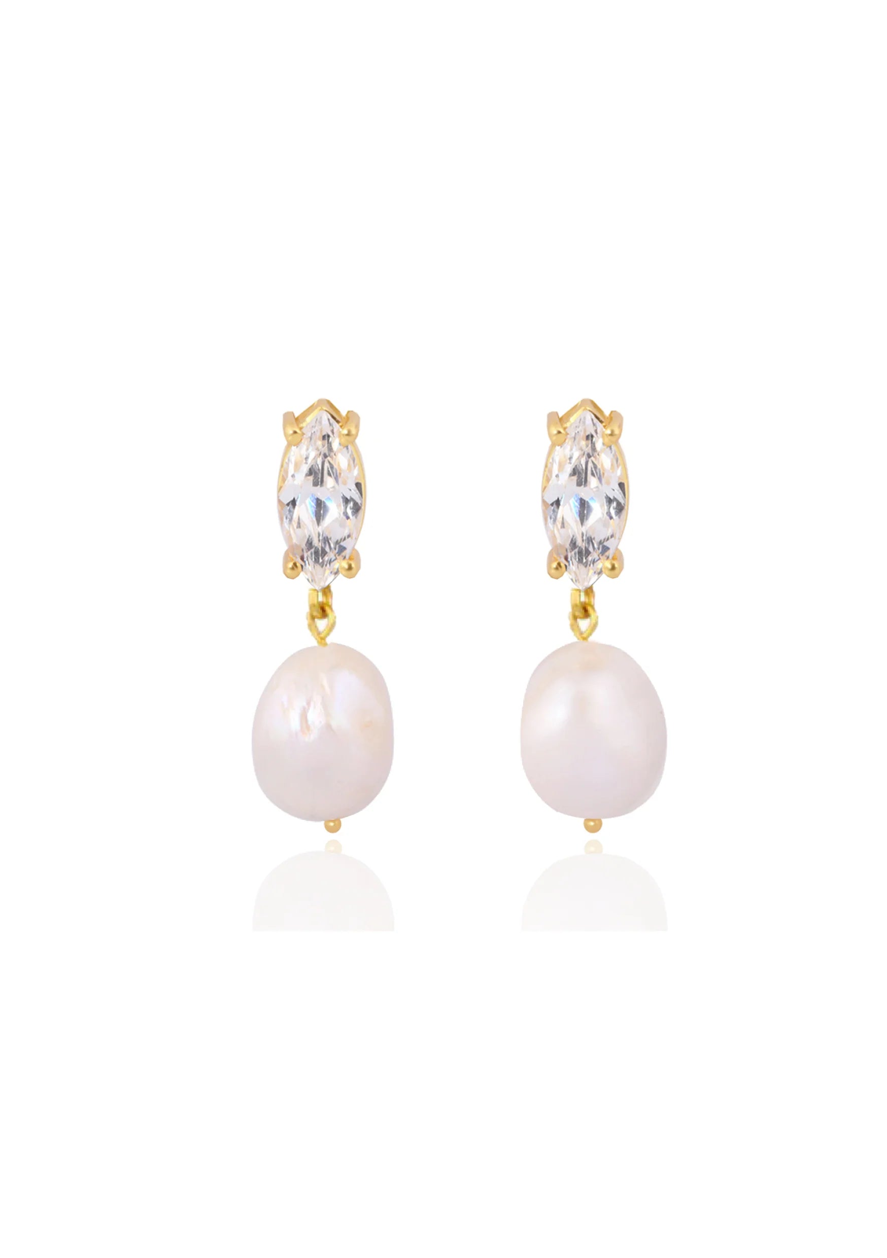 Lola Knight - Skylar Mini - Crystal And Pearl Drop Bridal Earrings - Gold