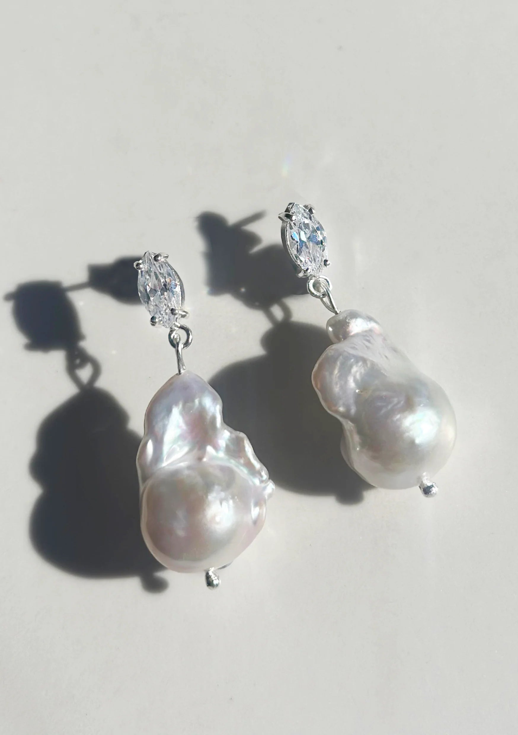 Lola Knight - Skylar - Crystal And Baroque Pearl Bridal Drop Earrings - Silver