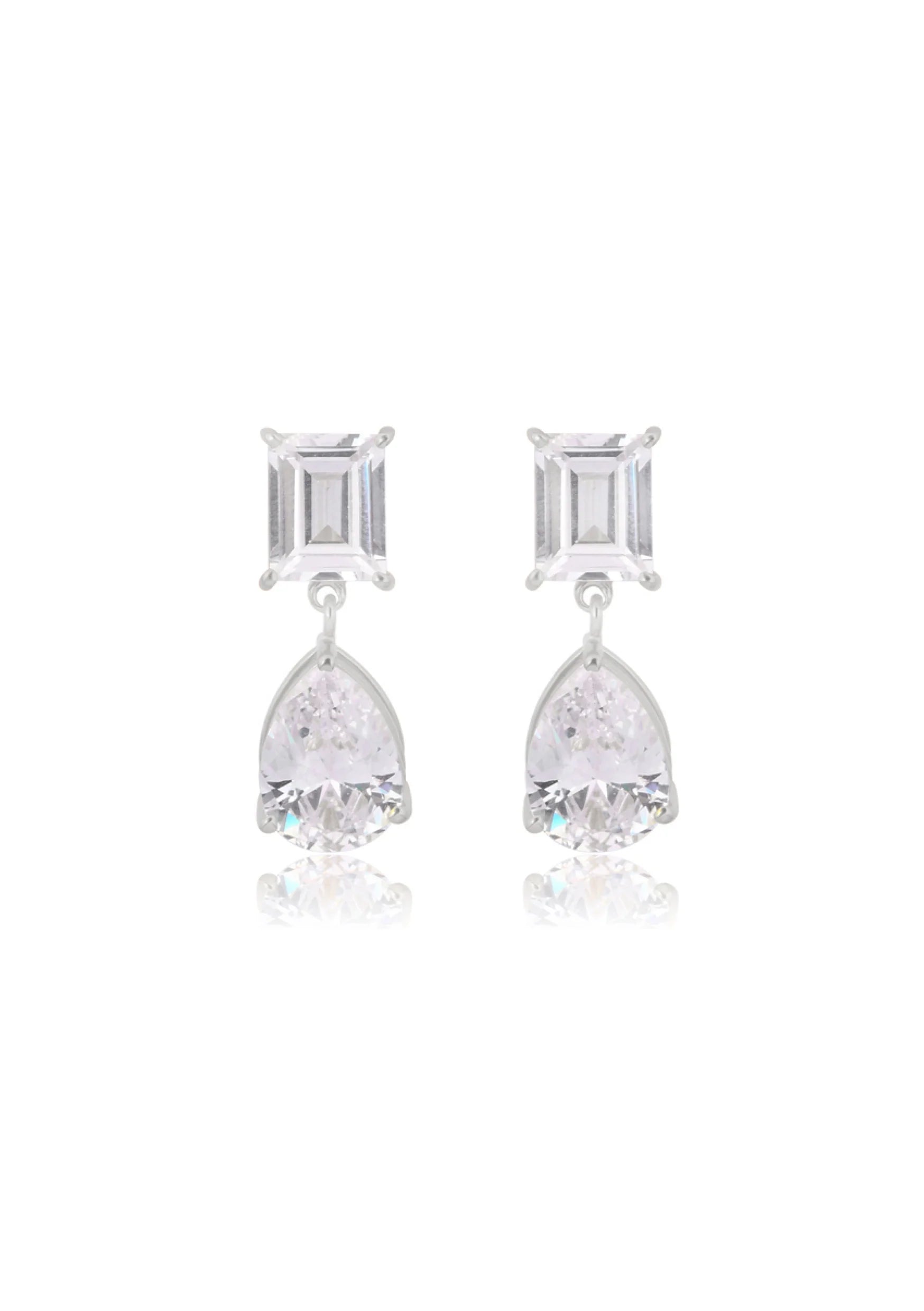 Lola Knight - Sol - Crystal Bridal Drop Earrings - Silver