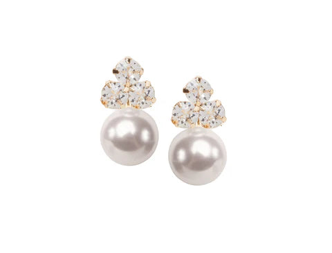 Elizabeth Bower - Triplet Pearl & Crystal Duet Stud - Rhodium Silver