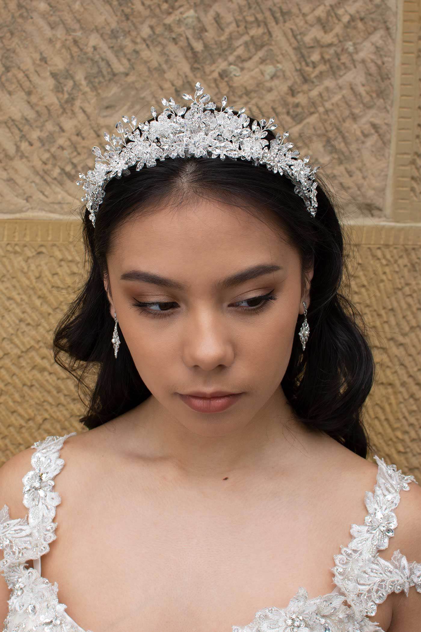 Riley - Modern Crystal Floral Bridal Crown