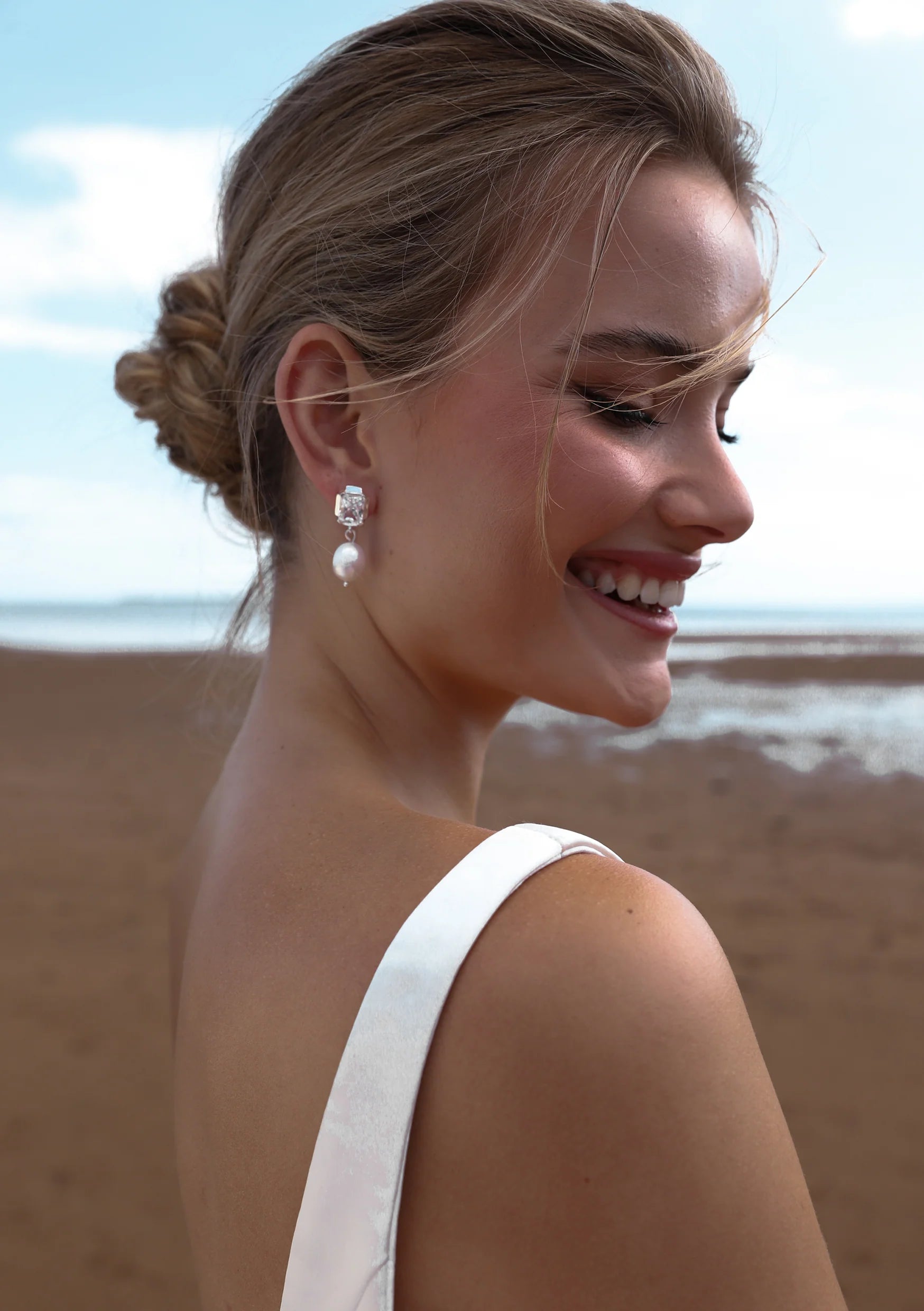 Lola Knight - Adella - Crystal And Pearl Bridal Drop Earrings - Silver