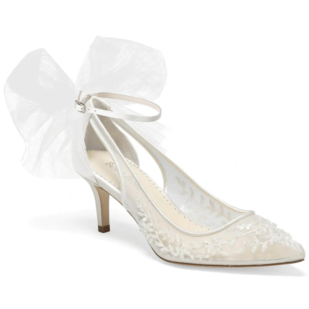 Esther - Floral and Tulle Bow Kitten Heel