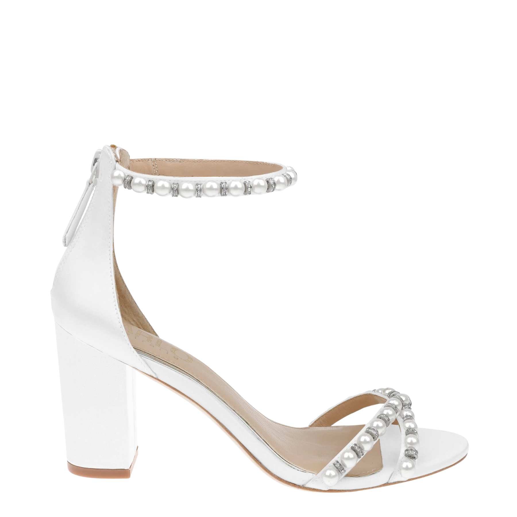 Alexene - White Pearl Low Block Bridal Heel