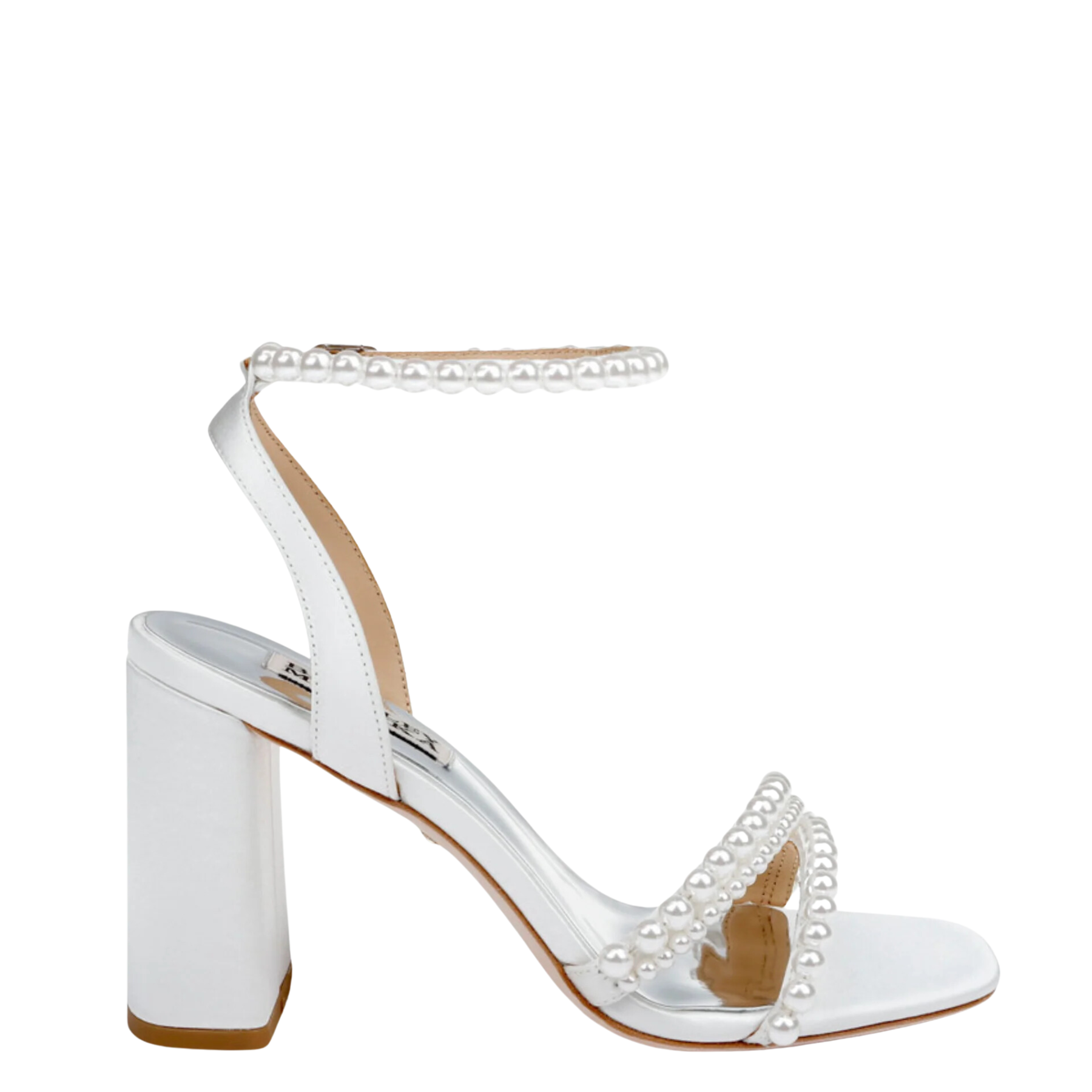 Feisty Open Toe Strappy Pearl Block Heel Soft White