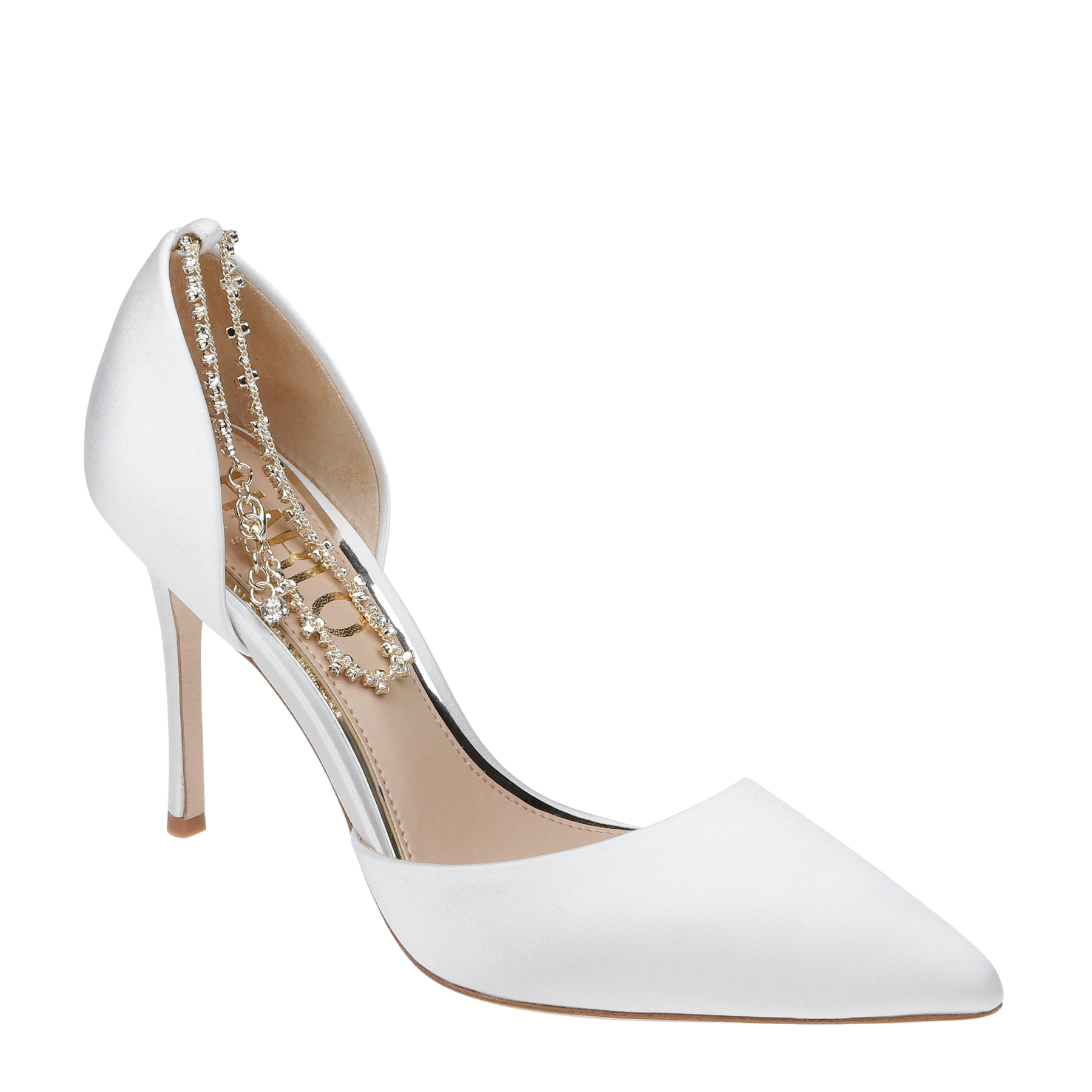 Daniela - Satin Pointed Toe Stiletto With Ankle Bracelet - Soft White